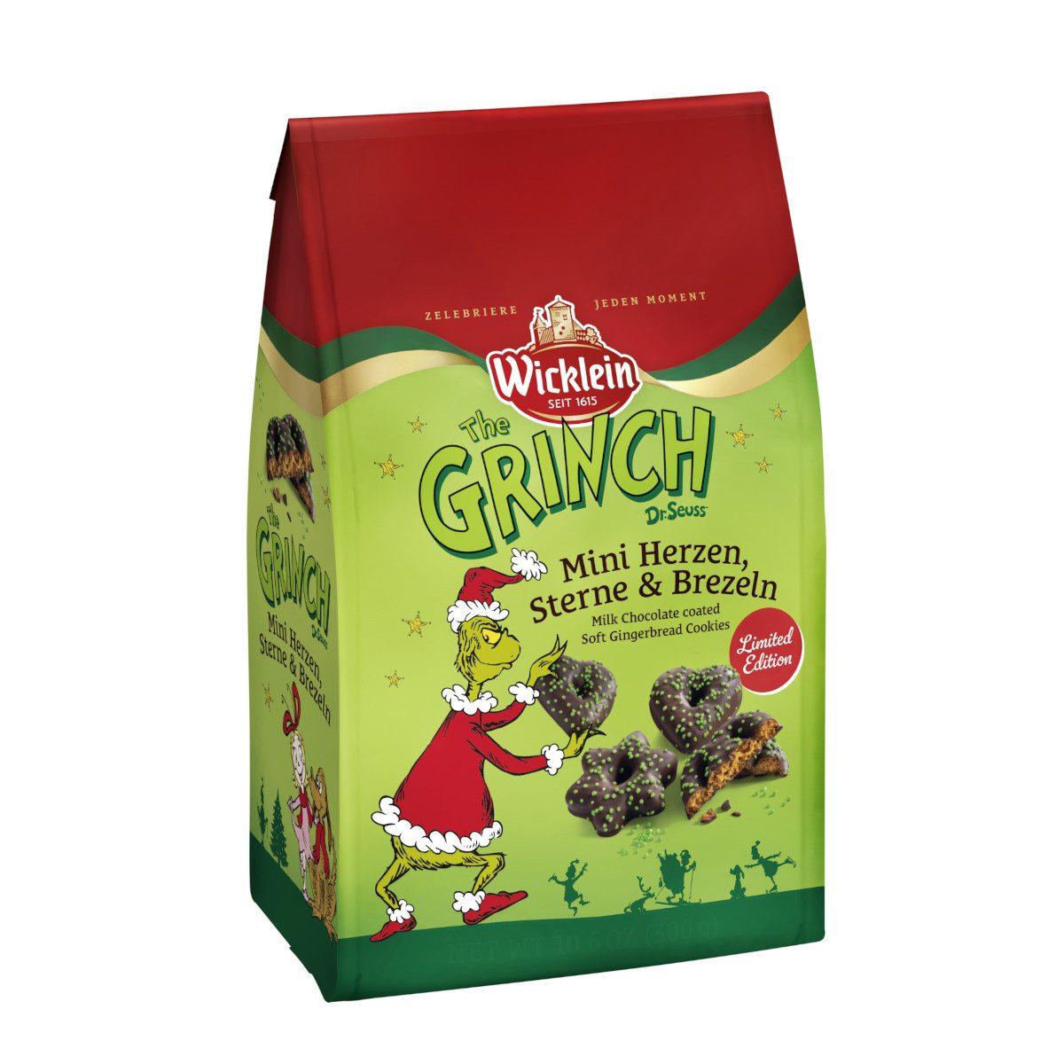 Wicklein Kekse, Wicklein Grinch Mini Herzen Sterne Brezeln Vollmilchschokolade 300g