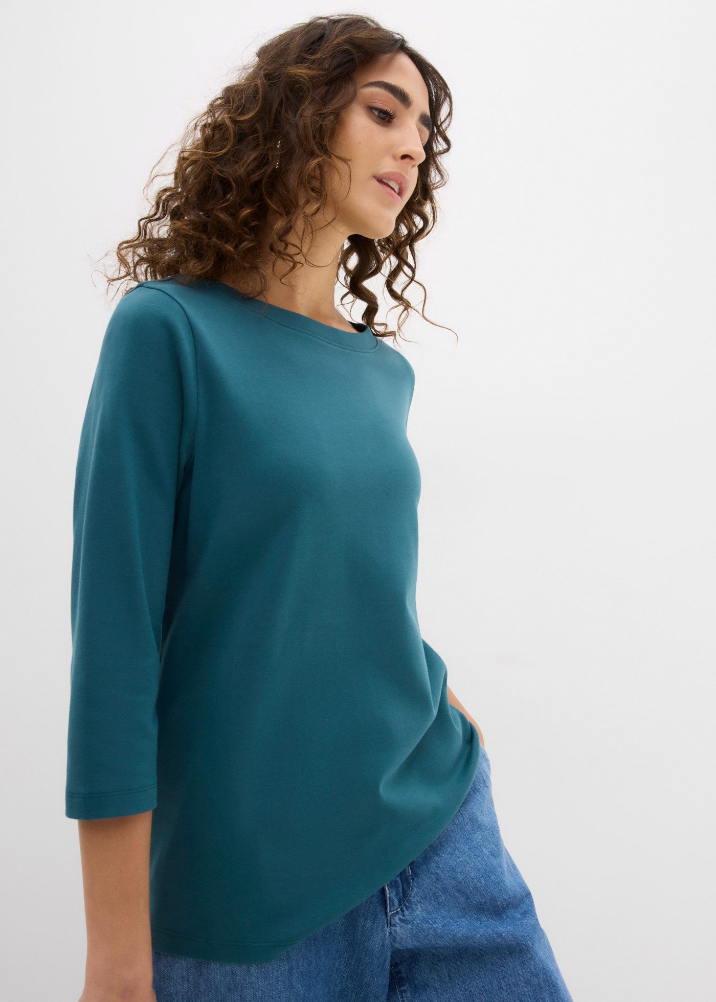 bonprix T-Shirt mit 3/4-Ärmeln, aus schwerer Baumwolle, in mehreren Größen