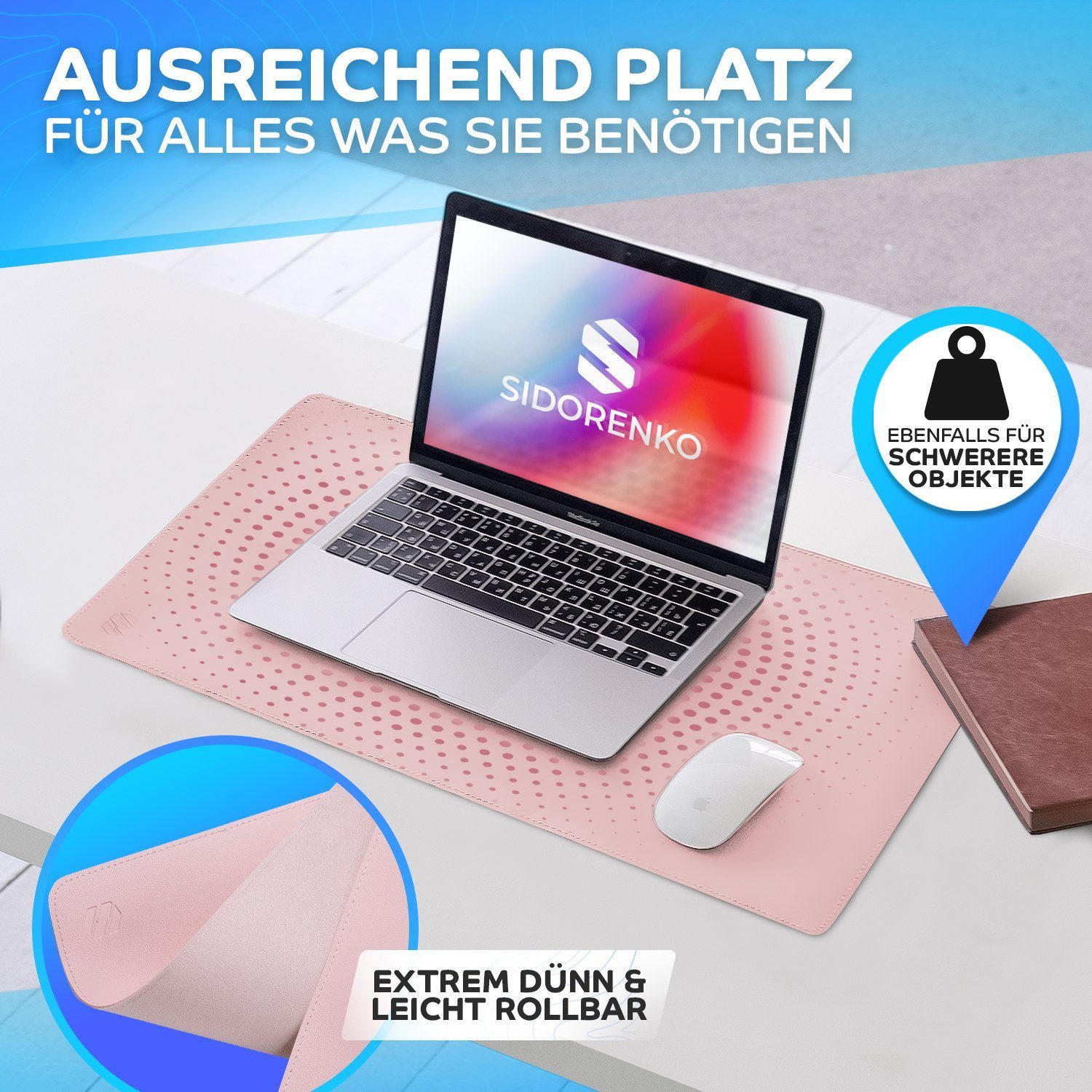 MAXLVL Gaming Mauspad Schreibtischunterlage - Mauspad mit Vernähte Kanten - abwaschbar (60x35 cm, Schreibtisch Unterlage für Büro), Tischunterlage Schreibtisch aus PU-Leder