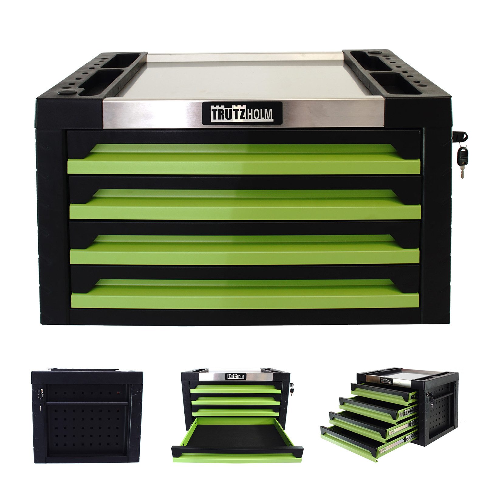 TRUTZHOLM Werkstattwagen Werkzeugkiste 4 Schubladen ca. 68 x 46 cm leer grü günstig online kaufen