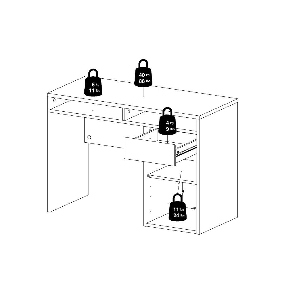 ebuy24 Weiß Schublade Plus 2 Schreibtisch Tür, 1 1 und Schreibtisch Reg mit
