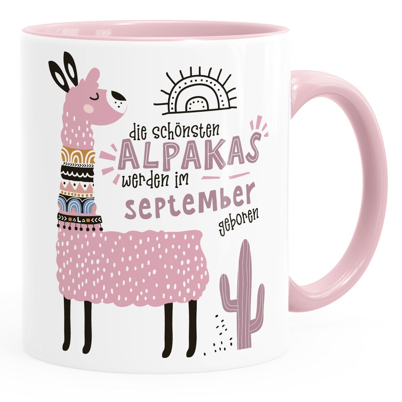 SpecialMe Motiv SpecialMe®, Geburtsmonat Januar-Dezember werden anpassbares individuelle geboren rosa September Alpakas Rosa Kaffee-Tasse Keramik Lama Geburtags-Geschenke im Die Schönsten Tasse