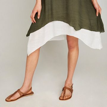 Apricot Sommerkleid Slub Shimmer Turn Up Sleeve Dress, mit Umgeschlagärmeln, im Lagenlook