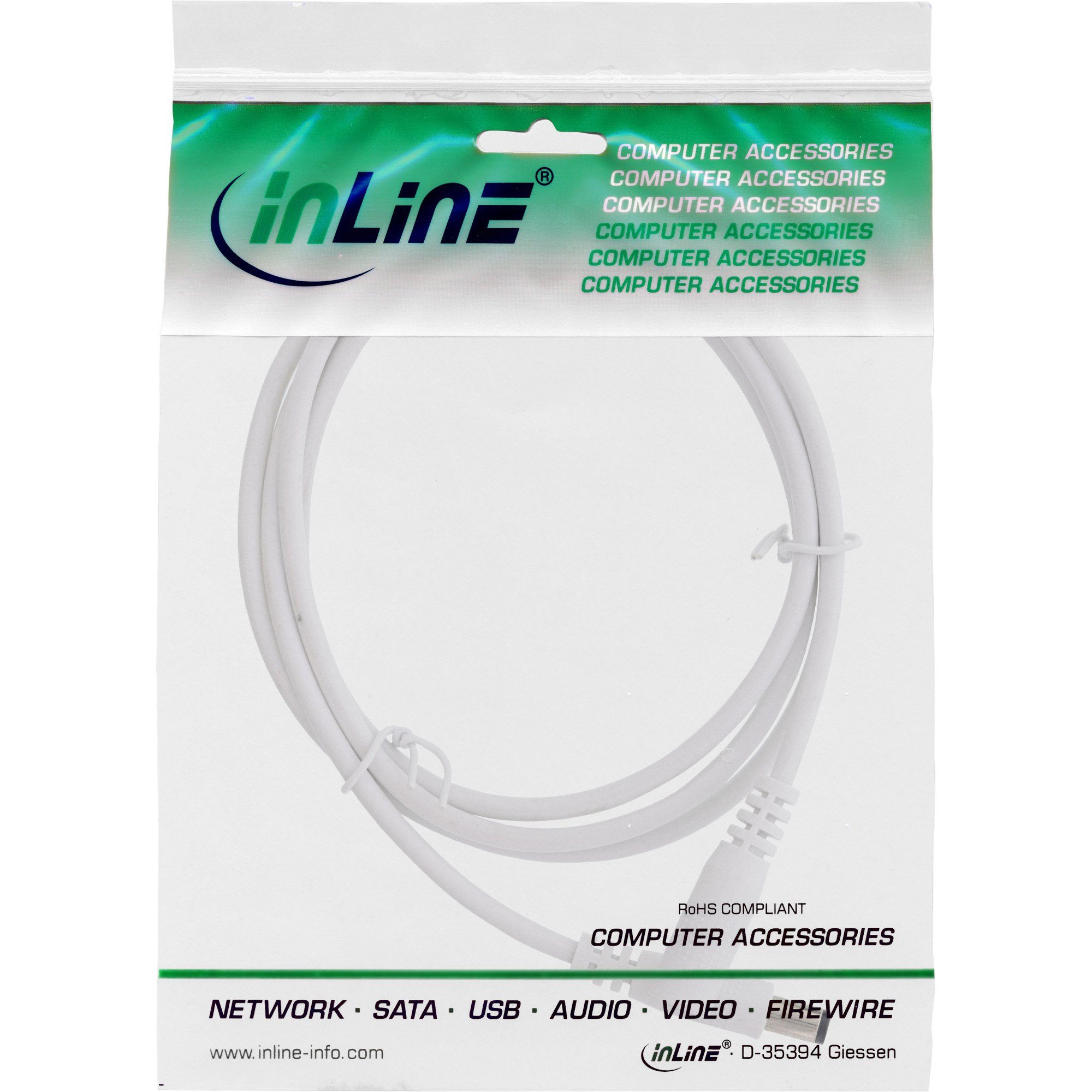 Inline InLine® Verlängerungskabel, DC Stecker 5,5x2,1mm, weiß, 3m Stromkabel