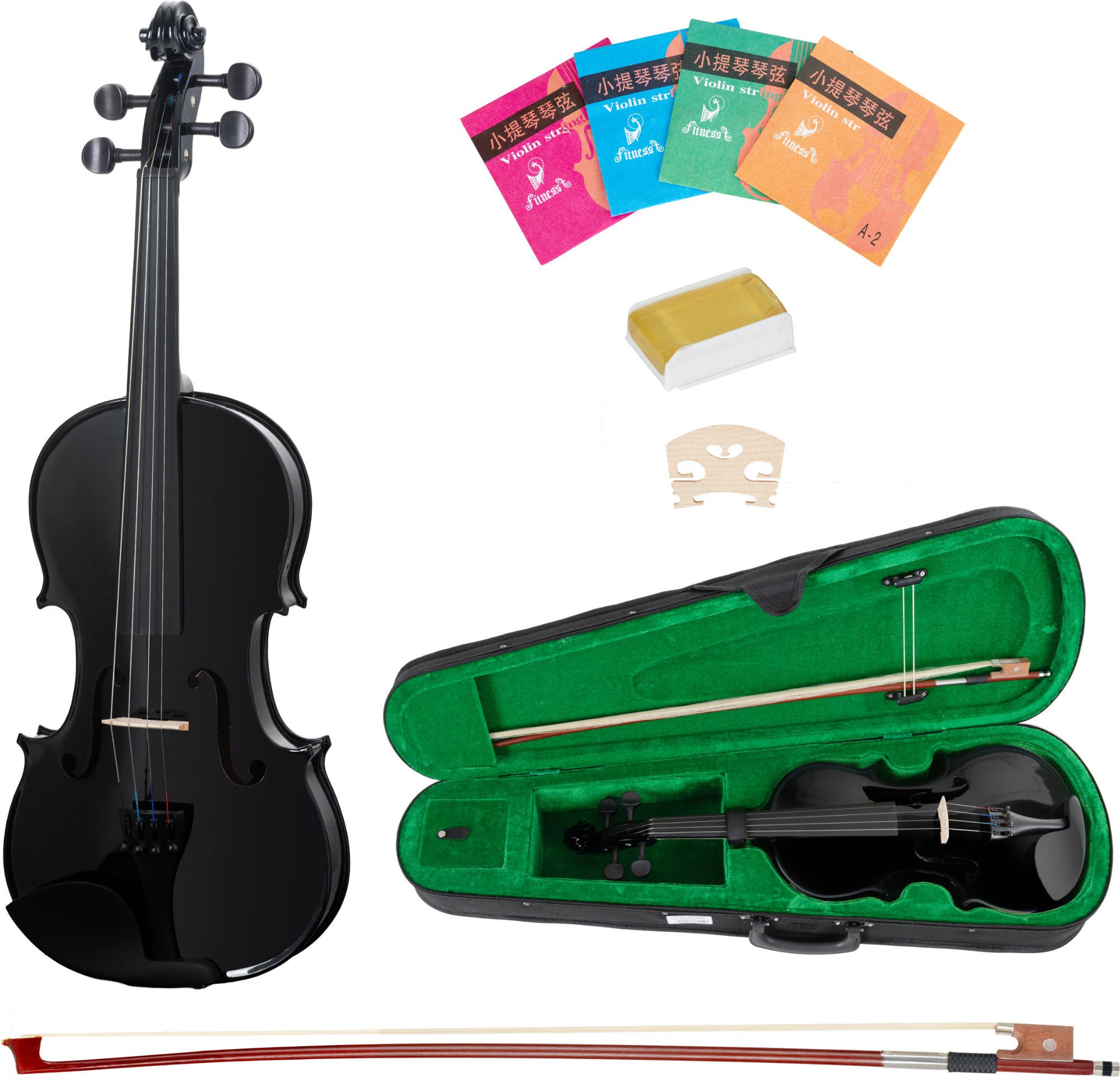 Classic Cantabile Violine VP-100BK 4/4 Violinenset Schwarz - Klassisches Design - Moderne Optik, Komplettset, Einsteiger/Schülerinstrument, inkl. Bogen, Koffer, Kolophonium und Ersatzsaiten