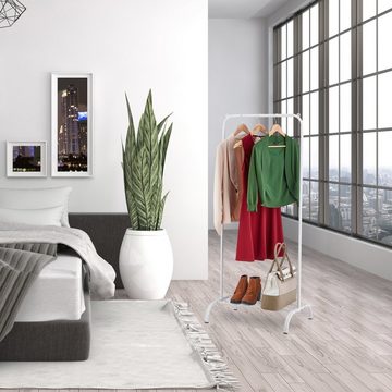 relaxdays Garderobenständer Metall Kleiderständer mit Ablage, Weiß