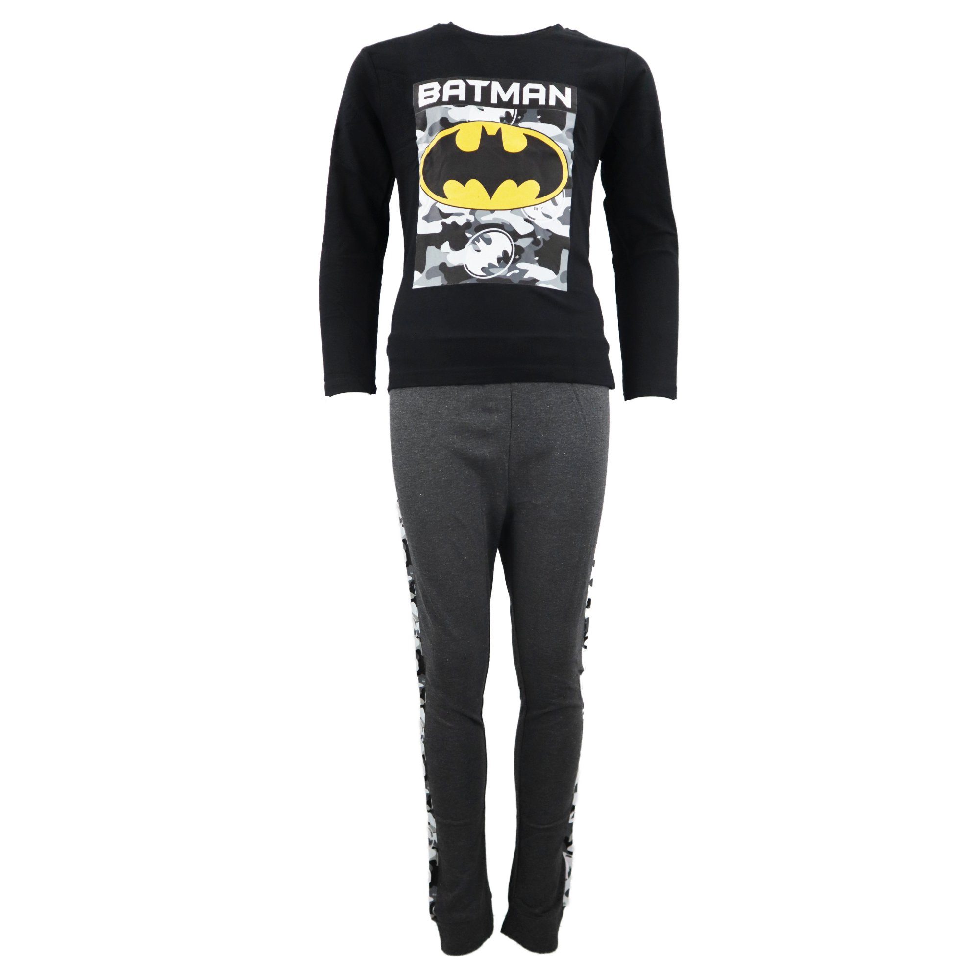 DC Comics Schlafanzug Batman Jungen Pyjama in lang Gr. 134 bis 164 Schwarz