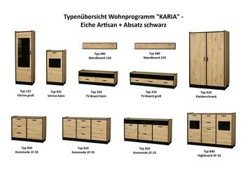 Küchen-Preisbombe Kommode Karia 142 cm TV Board Schrankwand Esszimmer Eiche Artisan + Schwarz