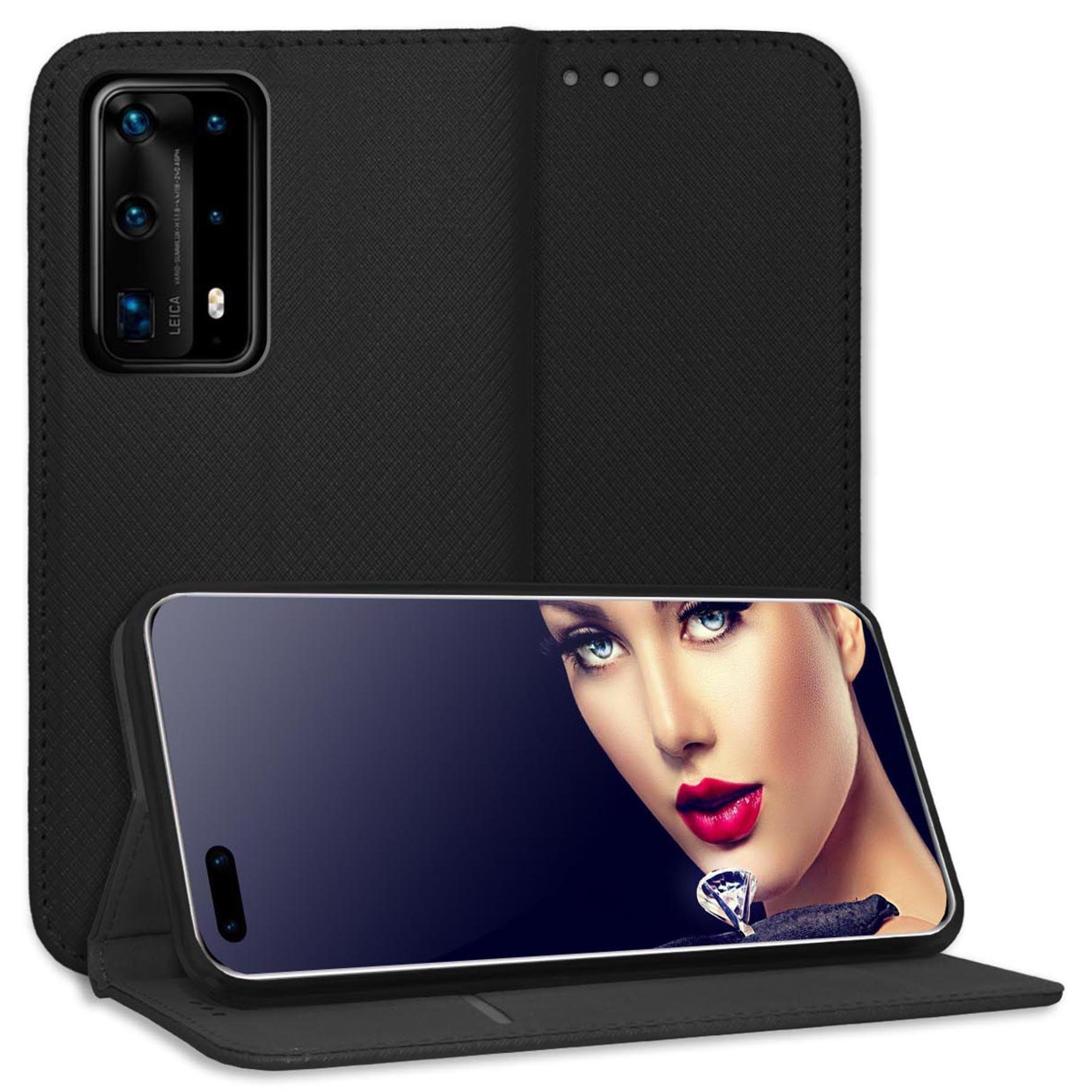 mtb more energy Smartphone-Hülle Smart Magnet für Huawei P40 Pro Plus, Schwarz, Bookstyle Klapphülle Cover Wallet Case aus Kunstleder
