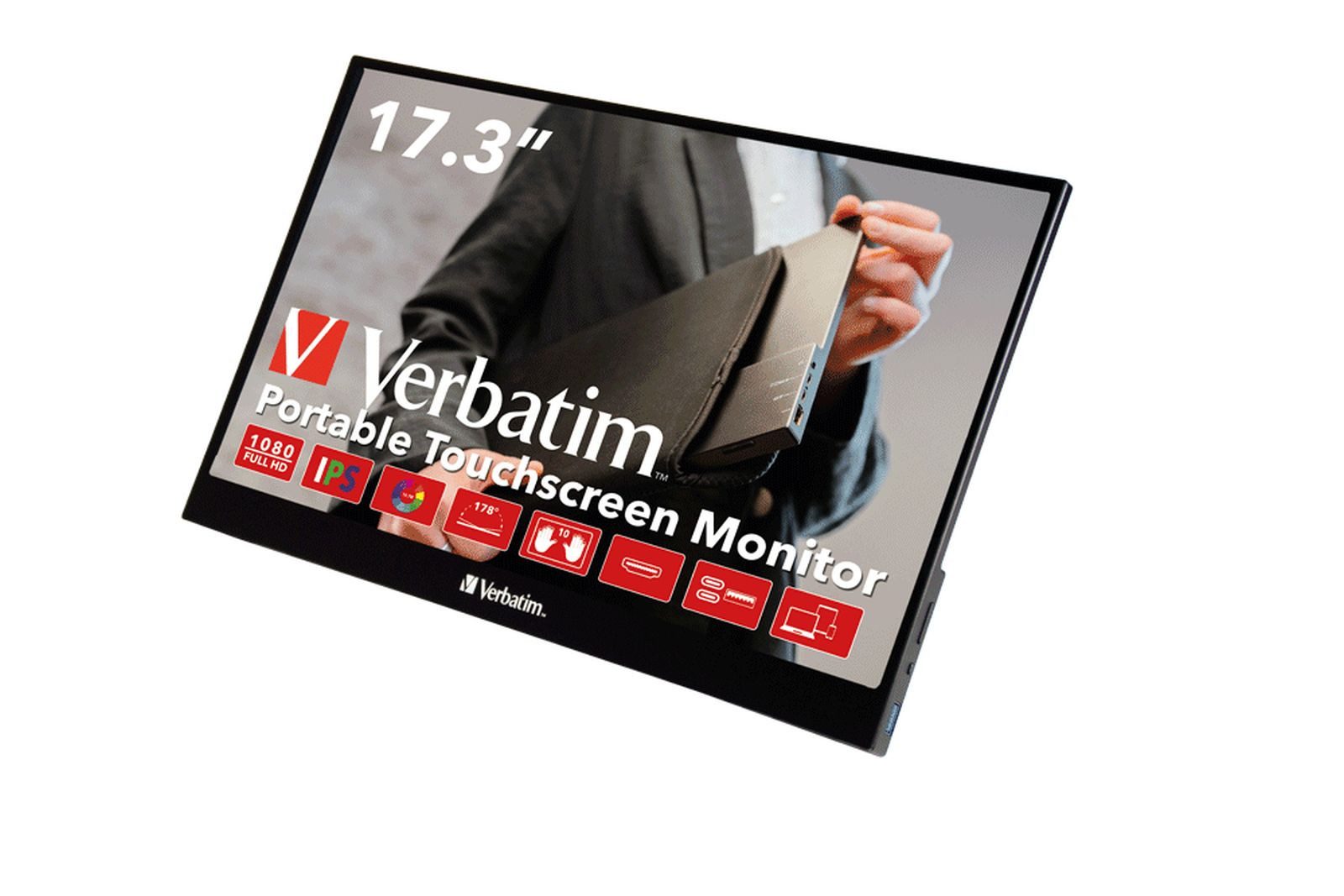 Verbatim PMT-17 Portable Touchscreen 17.3" FullHD TFT-Monitor (1920 x 1080 px, Full HD, 6 ms Reaktionszeit, 60 Hz, IPS, Touchscreen, Adaptive-Sync, Lautsprecher)