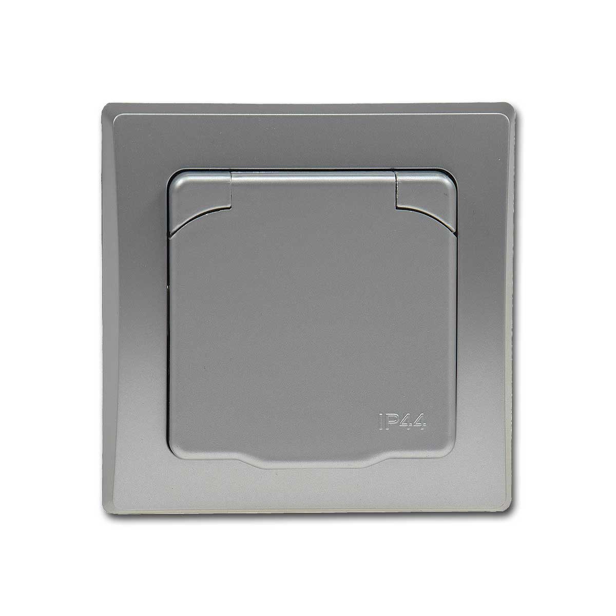 ChiliTec Unterputz-Steckdose DELPHI Steckdose IP44 Deckel 250V~/ 16A UP silber