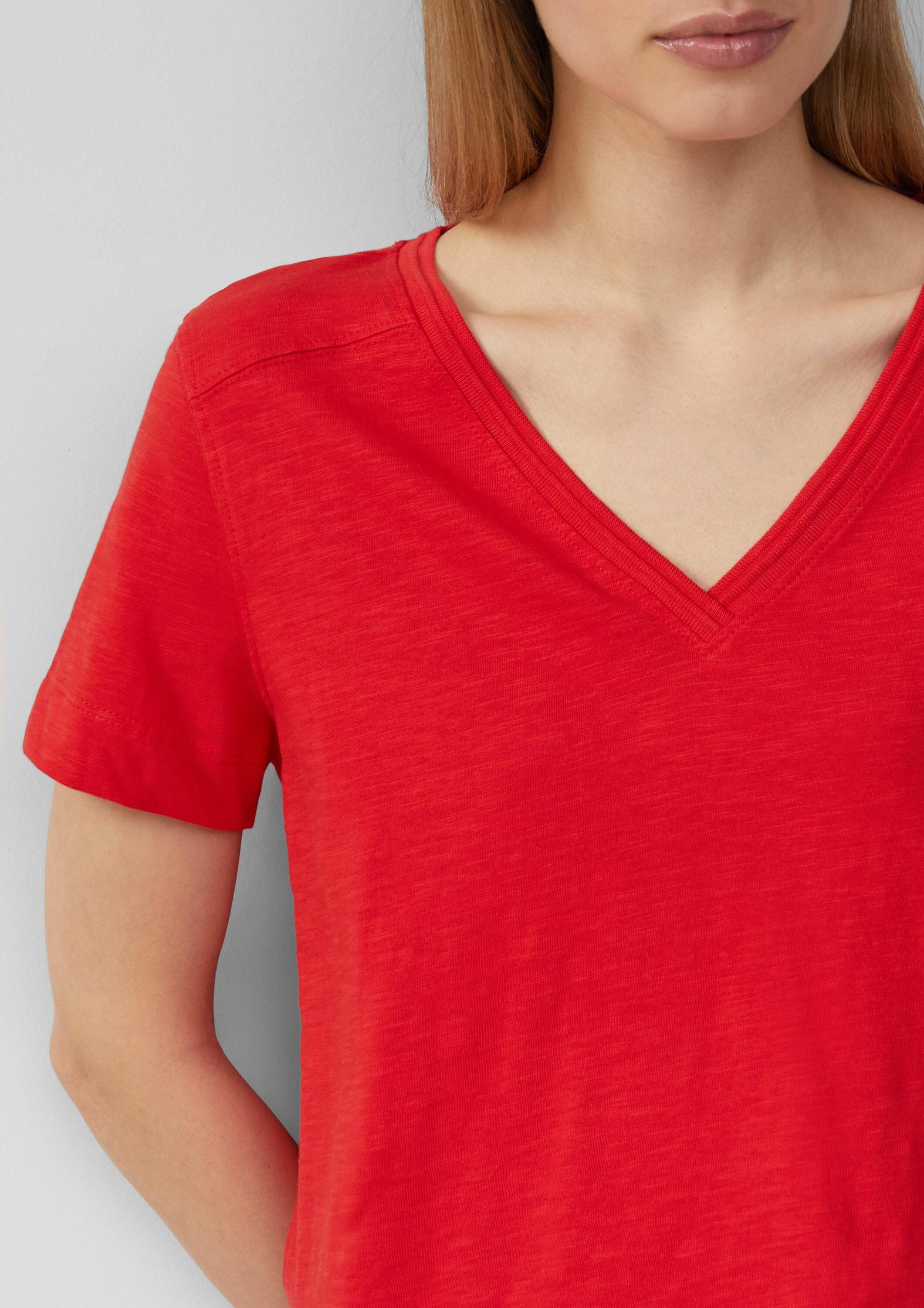 s.Oliver Kurzarmshirt T-Shirt T-Shirt aus Flammgarn mit V-Ausschnitt