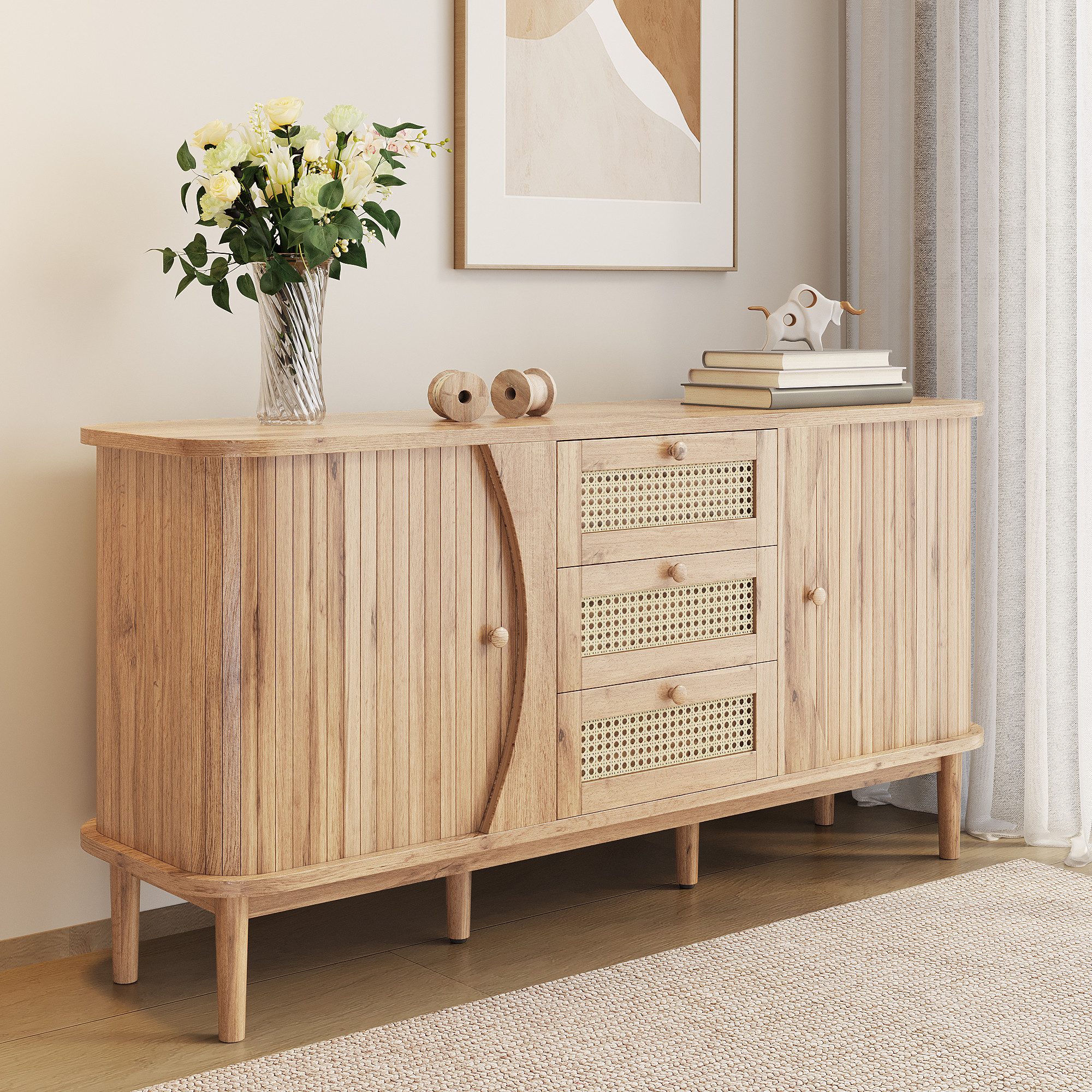 Odikalo Sideboard Anrichte Kommode Schließfach Rattan günstig online kaufen