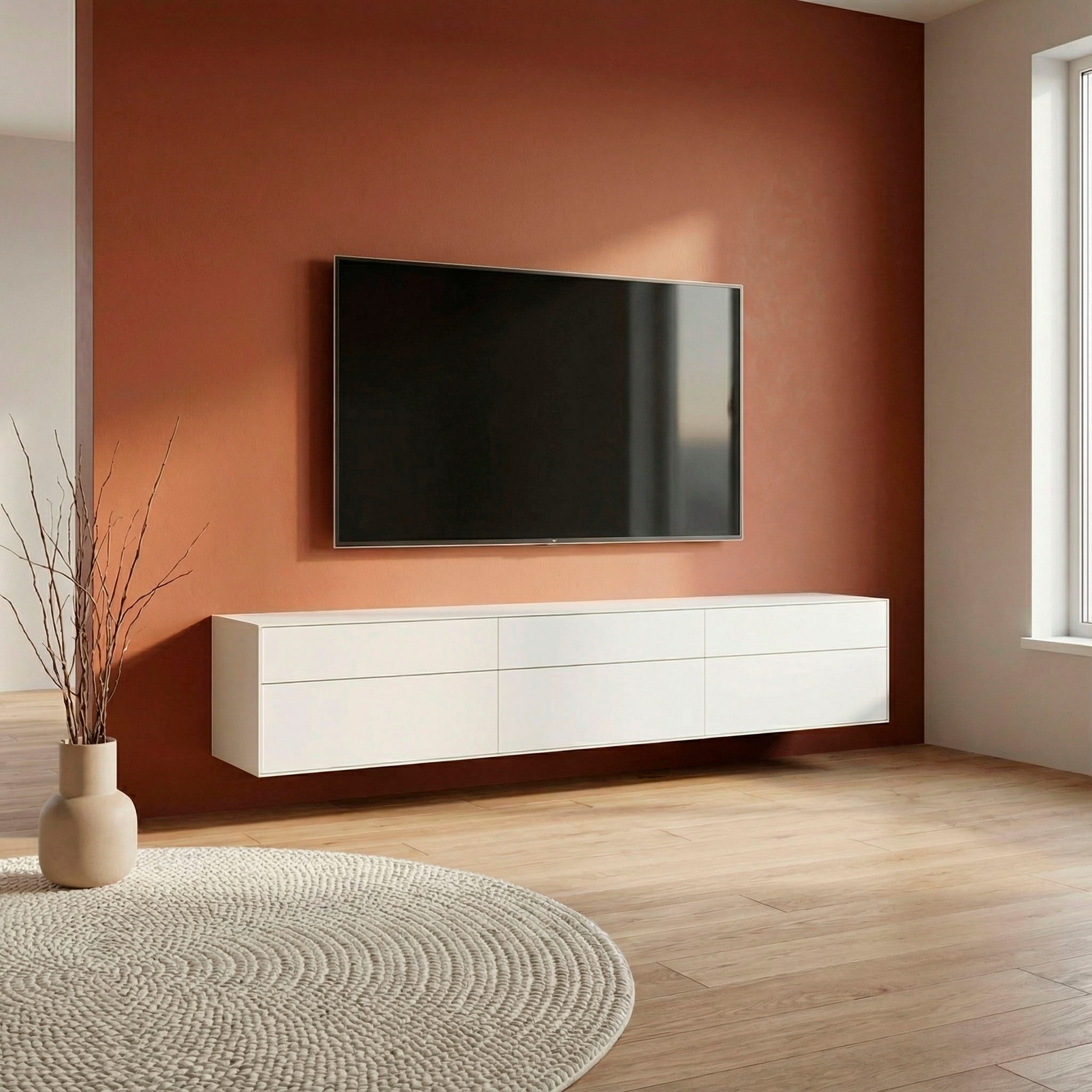 LeGer Home by Lena Gercke Lowboard Essentials, TV-Board, TV-Kommode, TV-Schrank, TV-Möbel (3 St), Breite: 333 cm, UV lackiert, Push-to-open-Funktion