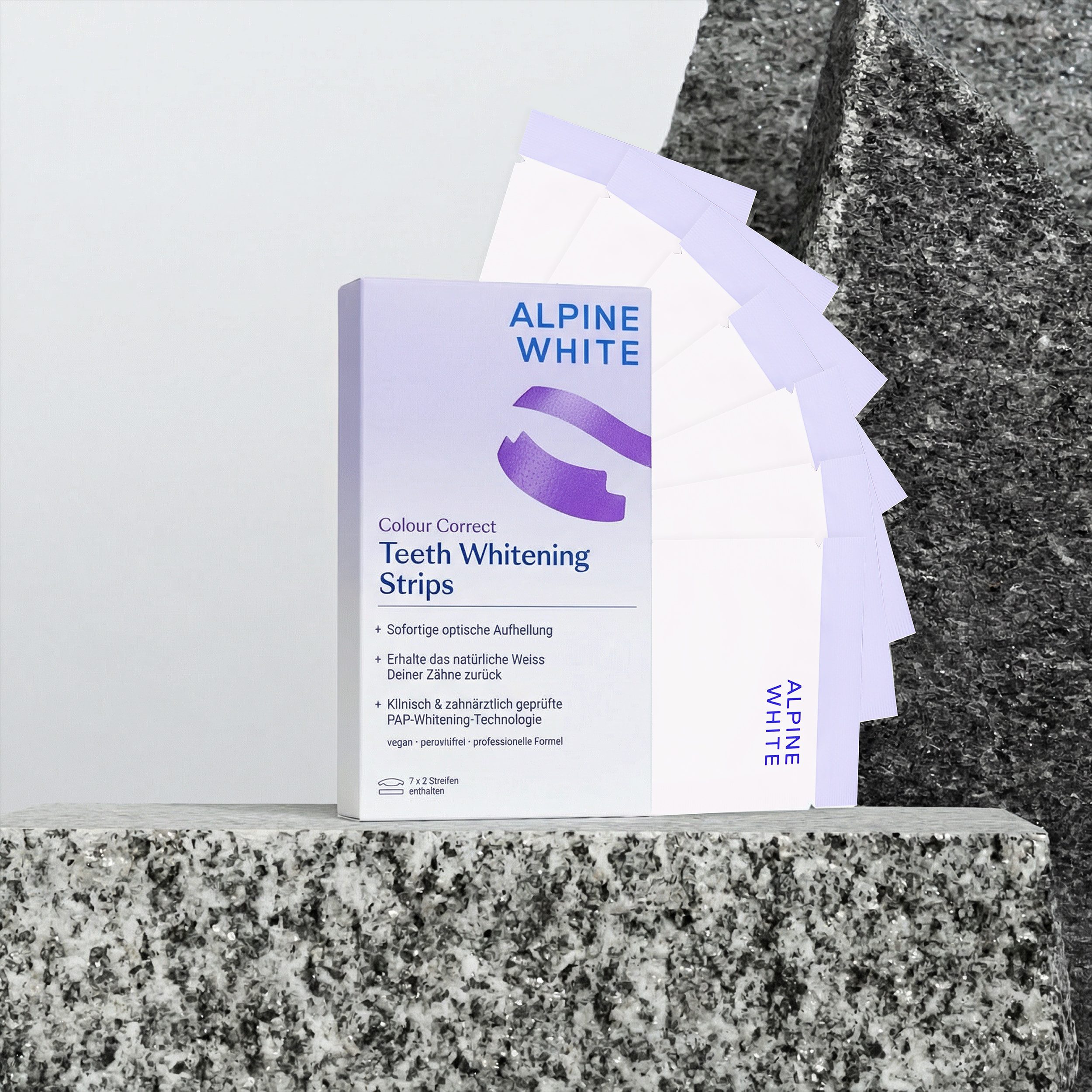 ALPINE WHITE Zahnbleaching-Kit Purple Whitening Strips Colour Correct, mit Dual-Action Technologie