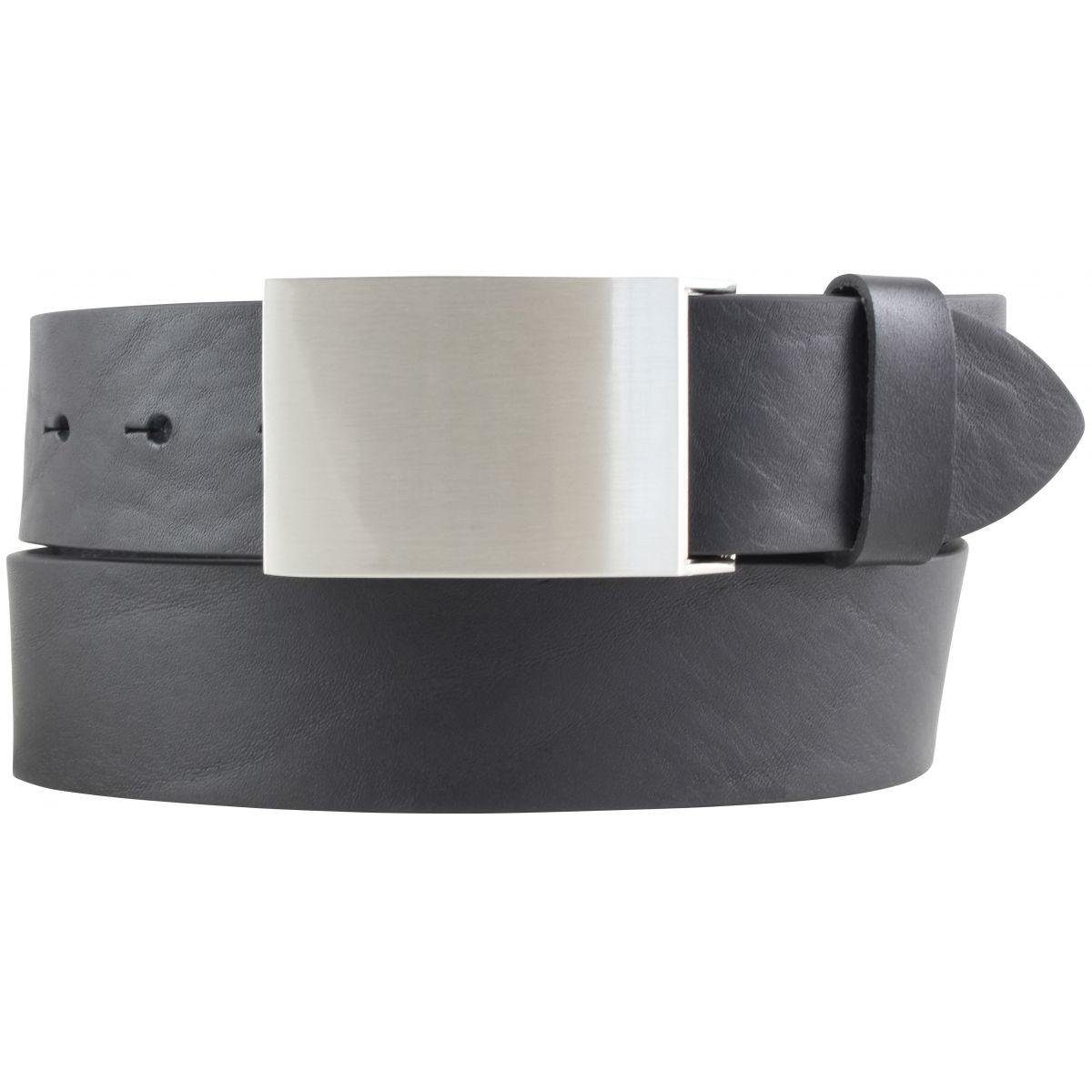BELTINGER Ledergürtel Gürtel 4,0 Jeans-Gürtel für 40mm Vollrindleder Herren - - cm aus Jeans Schwarz, Silber