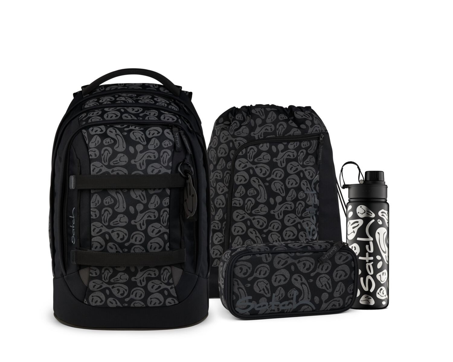 Satch Schulranzen Schulrucksack-Set PACK Blurry Faces 4-teilig (4-teilig), Laptop-Fach, Your-Size-System, Schulranzen, ergonomisch