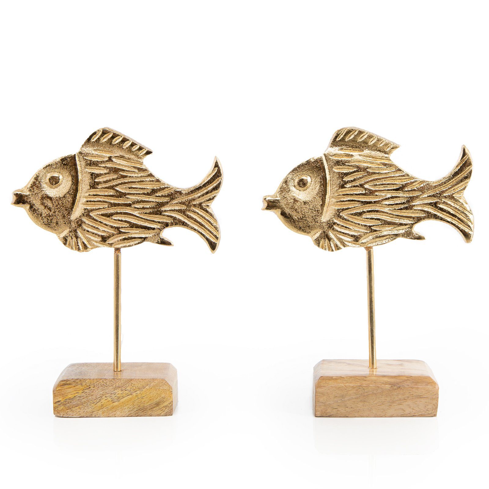 Logbuch-Verlag Dekofigur 2 edle Fische Figuren Maritime Deko Metall 18 cm (Set, 2 St), 2 Figuren aus Metall goldfarben lackiert