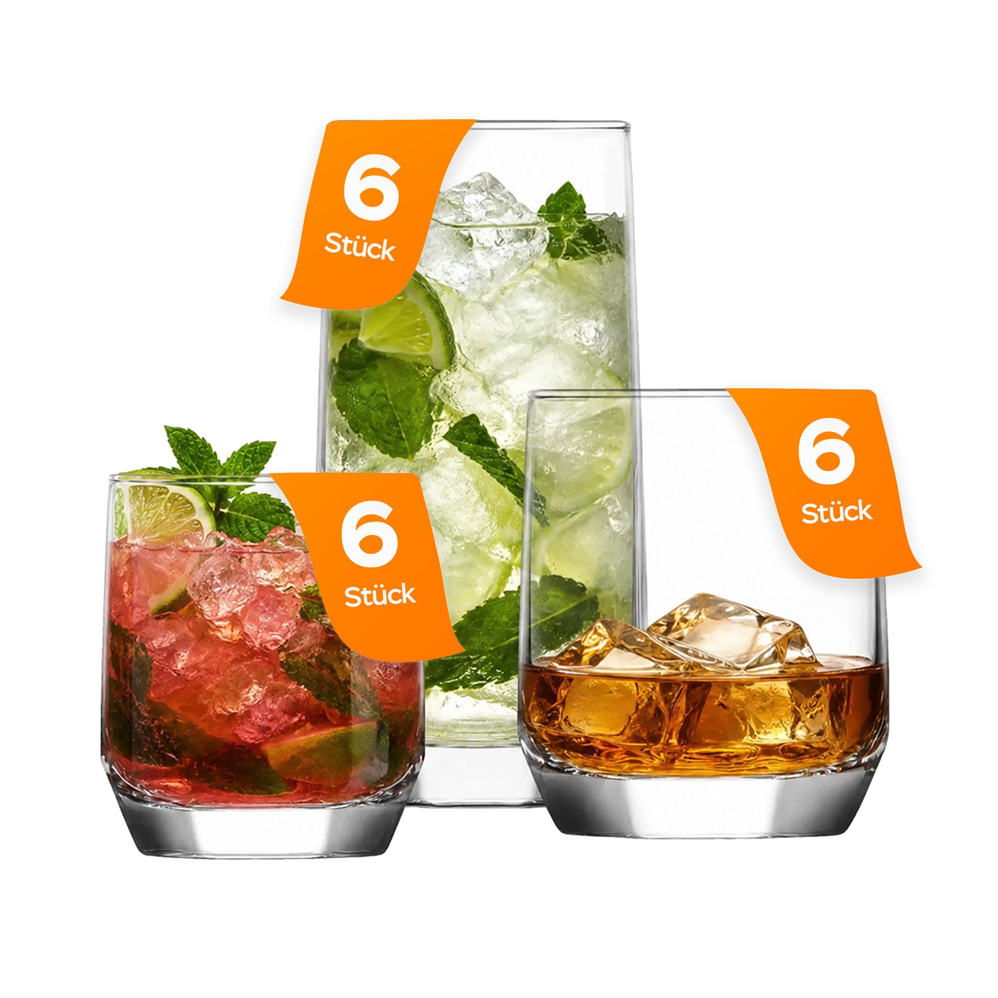 LAV Gläser-Set Diamond, 18-tlg., Glas, Elegantes, facettiertes Design für stilvolle Akzente.