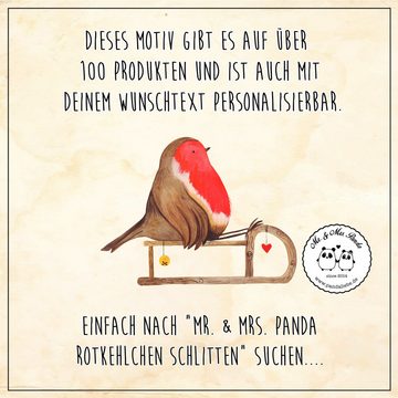 Mr. & Mrs. Panda Tasse Rotkehlchen Schlitten - Weiß - Geschenk, Teetasse, Winter, Kaffeetass, Keramik, Herzberührende Designs