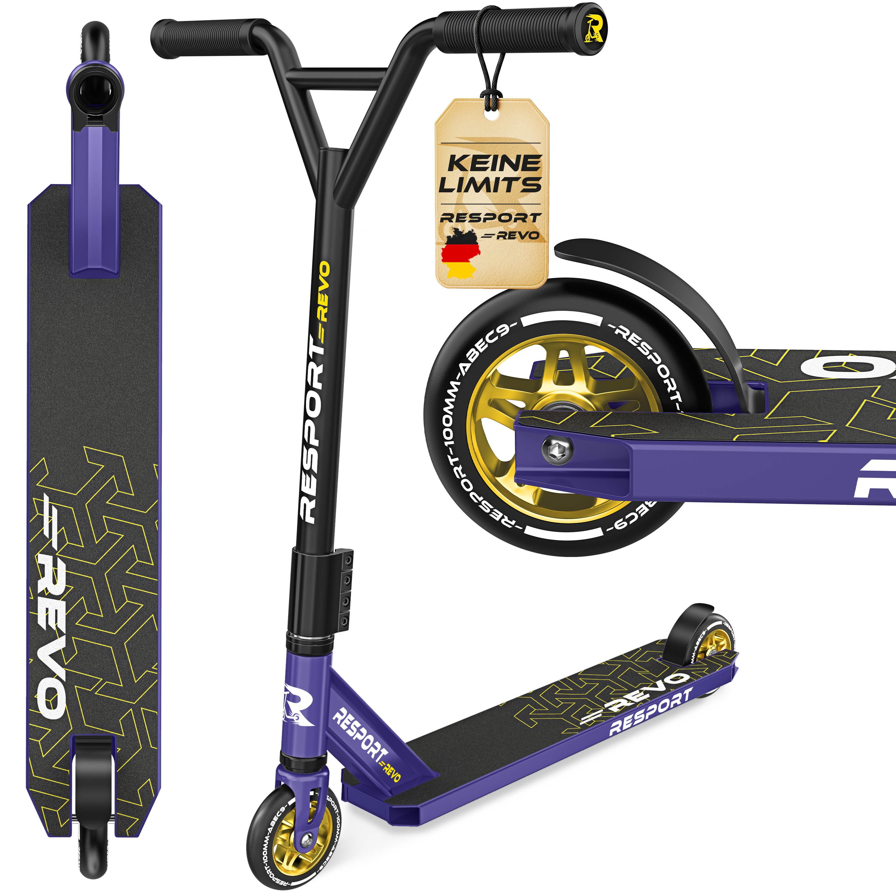 RE:SPORT Cityroller Revo Stunt Scooter inkl. Ständer ABEC 9 Kugellagern 100mm, (Stuntscooter Kickscooter ABEC 9 Kugellager Trickroller, mit Ständer Profi Stuntroller 100mm PU Wheels & Y-Bar), Stunt Scooter Kickscooter für Kinder & Erwachsene Tretroller