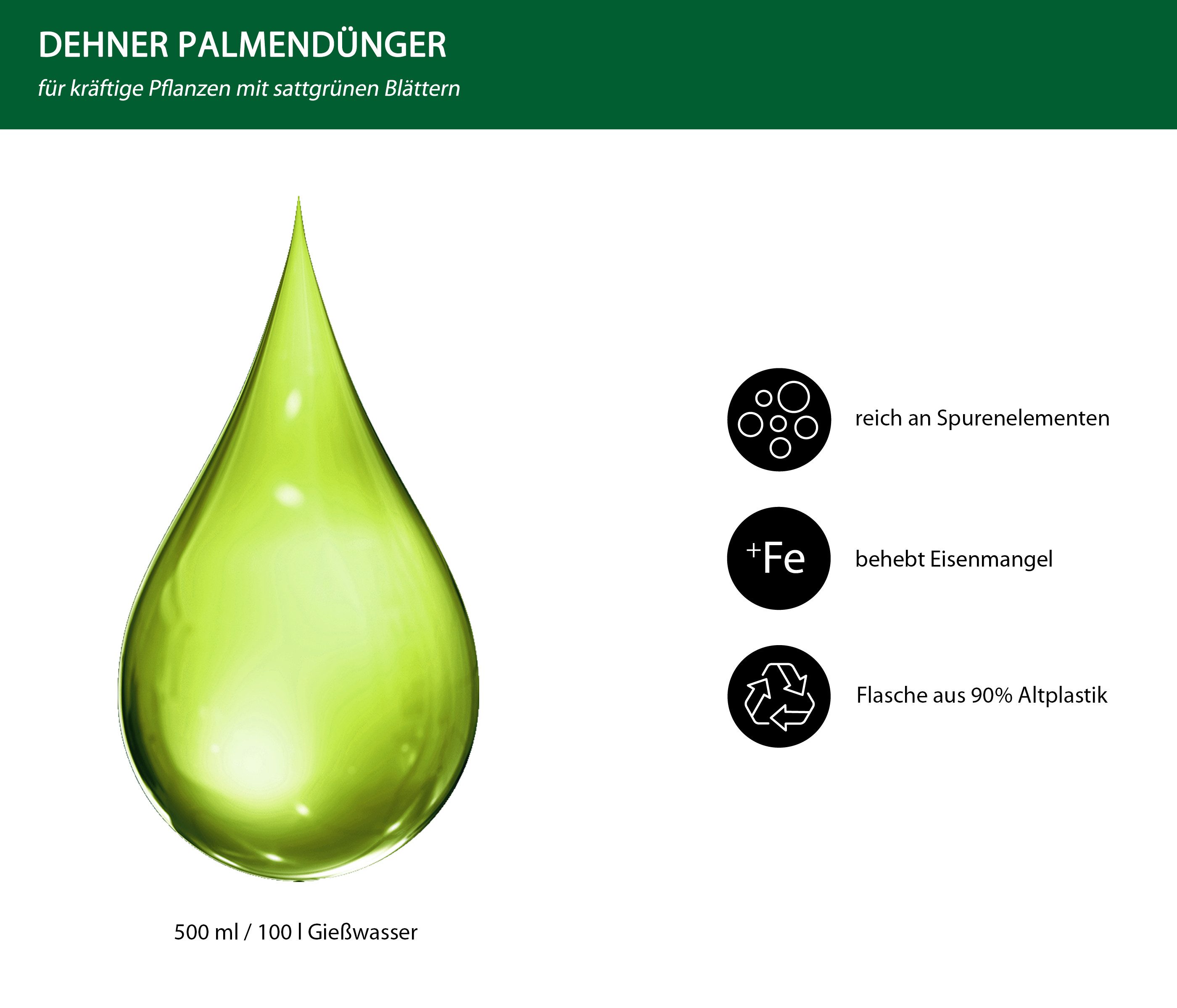 Dehner Blumendünger Palmendünger, hochwertiger NPK-Dünger, 500 ml ca. 100 l, 100 l Gießwasser, Flüssigdünger, organisch mit Spurennährstoffen