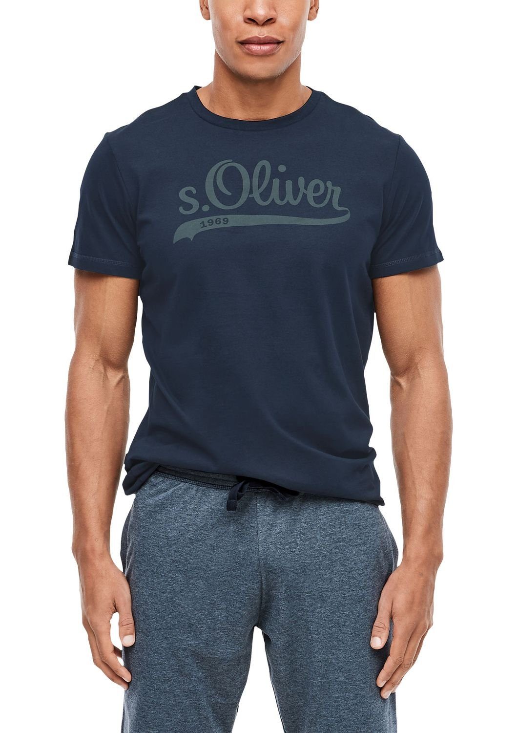 Rundhals-Ausschnitt, mit s.Oliver 2 Casual T-Shirt (2-tlg) Stück Logoprint,