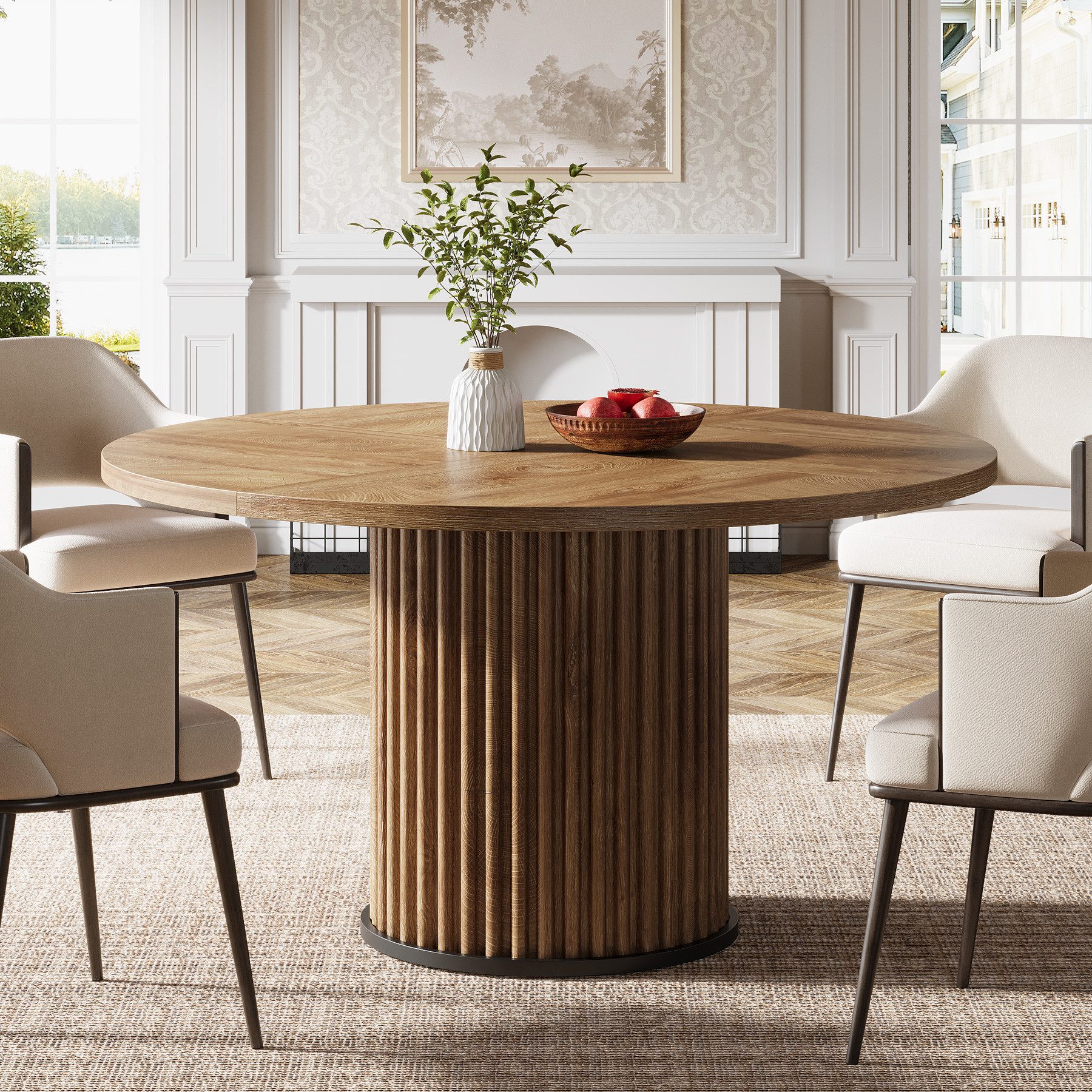 Tribesigns Esstisch 120cm Runder Esstisch für 4-6 Personen,mit geriffeltem günstig online kaufen