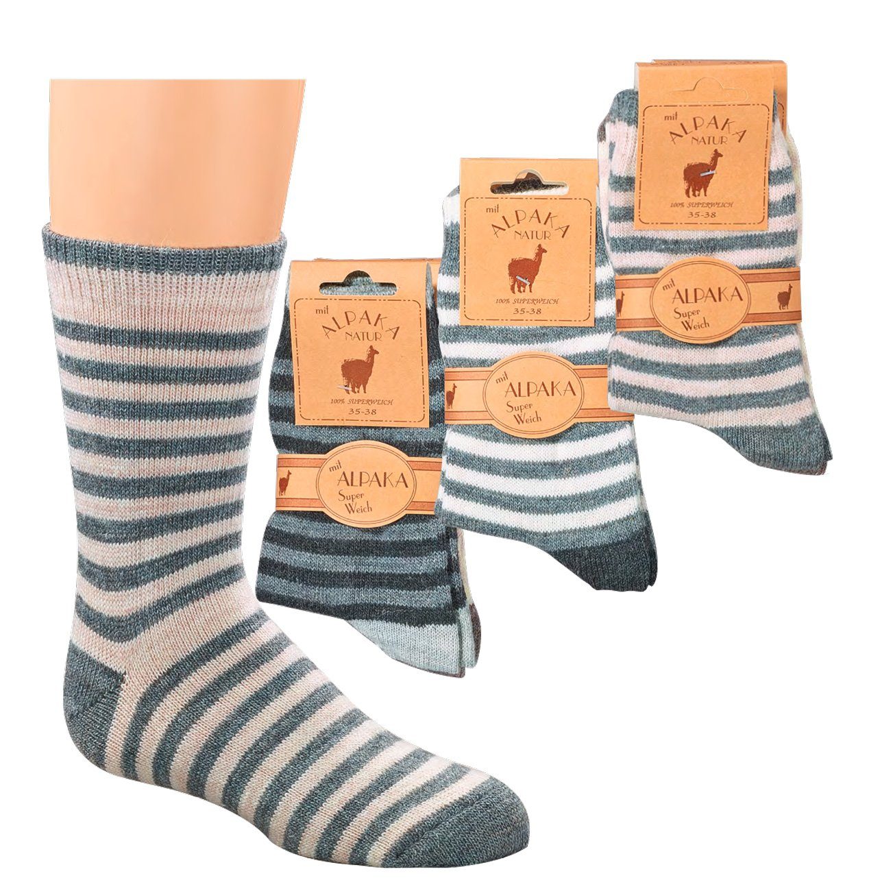 Wowerat Socken Socken mit (2 Kinder Alpakawolle Teenager Damen Wollsocken Paar) für