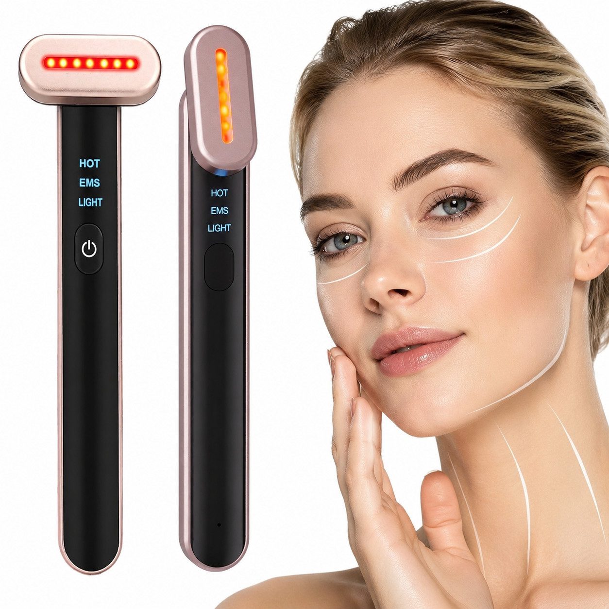 Toomoke Gesichtsmassagegerät 7-in-1 Gesichtsmassagegerät Elektrisches Augenmassagegerät mit Wärme, LED-Gesichts-Sculpting-Gerät mit 42°C Konstthermologie und Vibration
