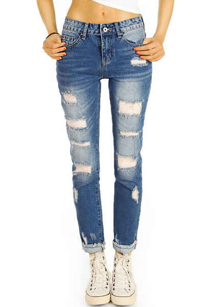 be styled Mom-Jeans Mom Boyfriend High Waist Jeanshose, Destroyed Denim - Damen - j11m-2 5-Pocket-Style