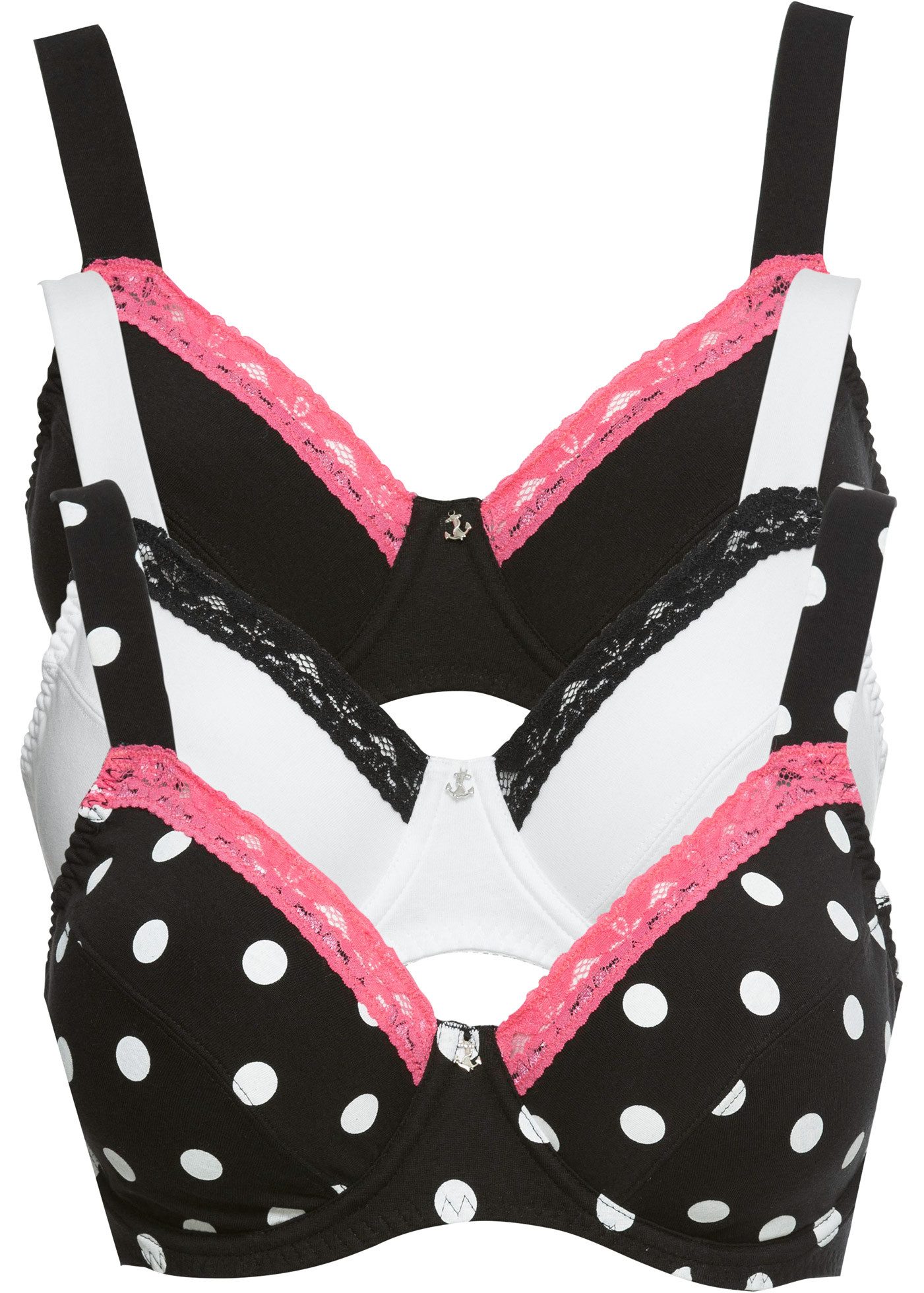 bonprix Bügel-BH (Packung, 3-tlg) mit Bügel, leicht gepolsterte Träger, aus hautfreundlicher Baumwolle