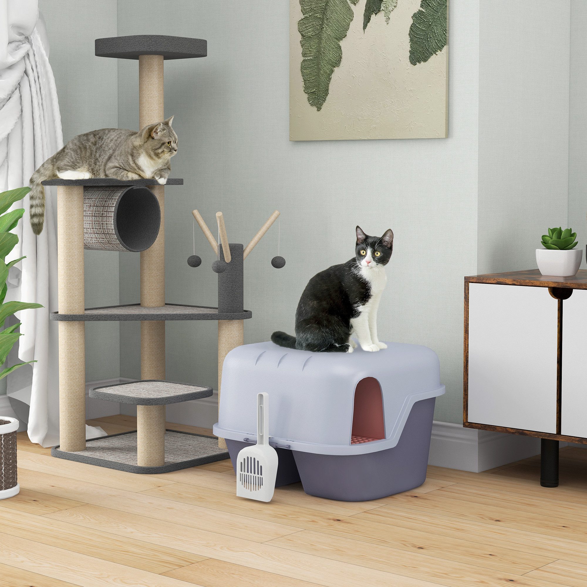 PawHut Katzentoilette mit Deckel, Sieb, Schaufel, geschlossen Katze Туалетыhaus, für kleine Katze unter 3,5 kg, Indoor, Kunststoff, Violett