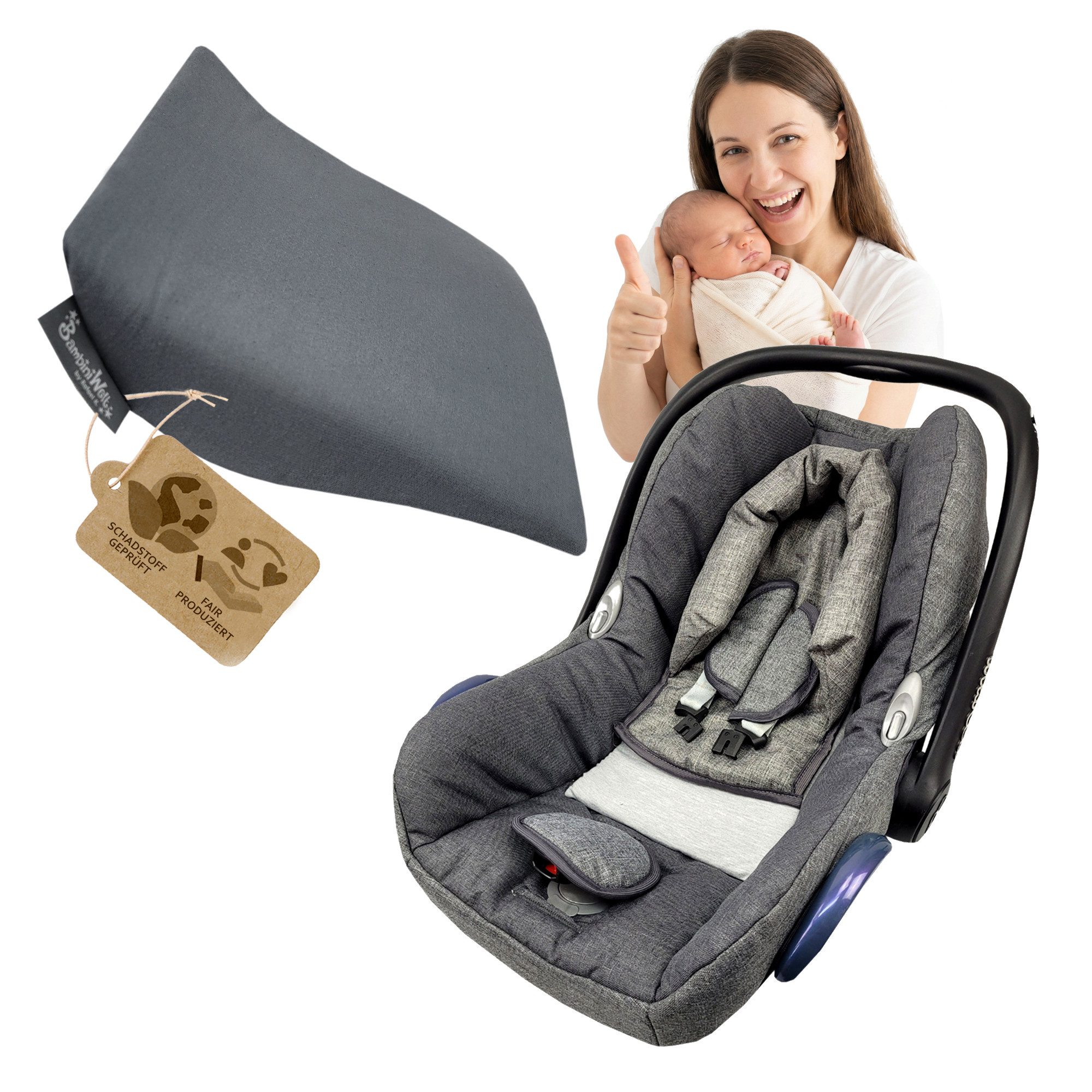 BambiniWelt by Rafael K. Babyschale Sitzkeil Sitzverkleinerer Keilkissen für Babyschale, ab: ab Geburt, bis: bis 3 Monate