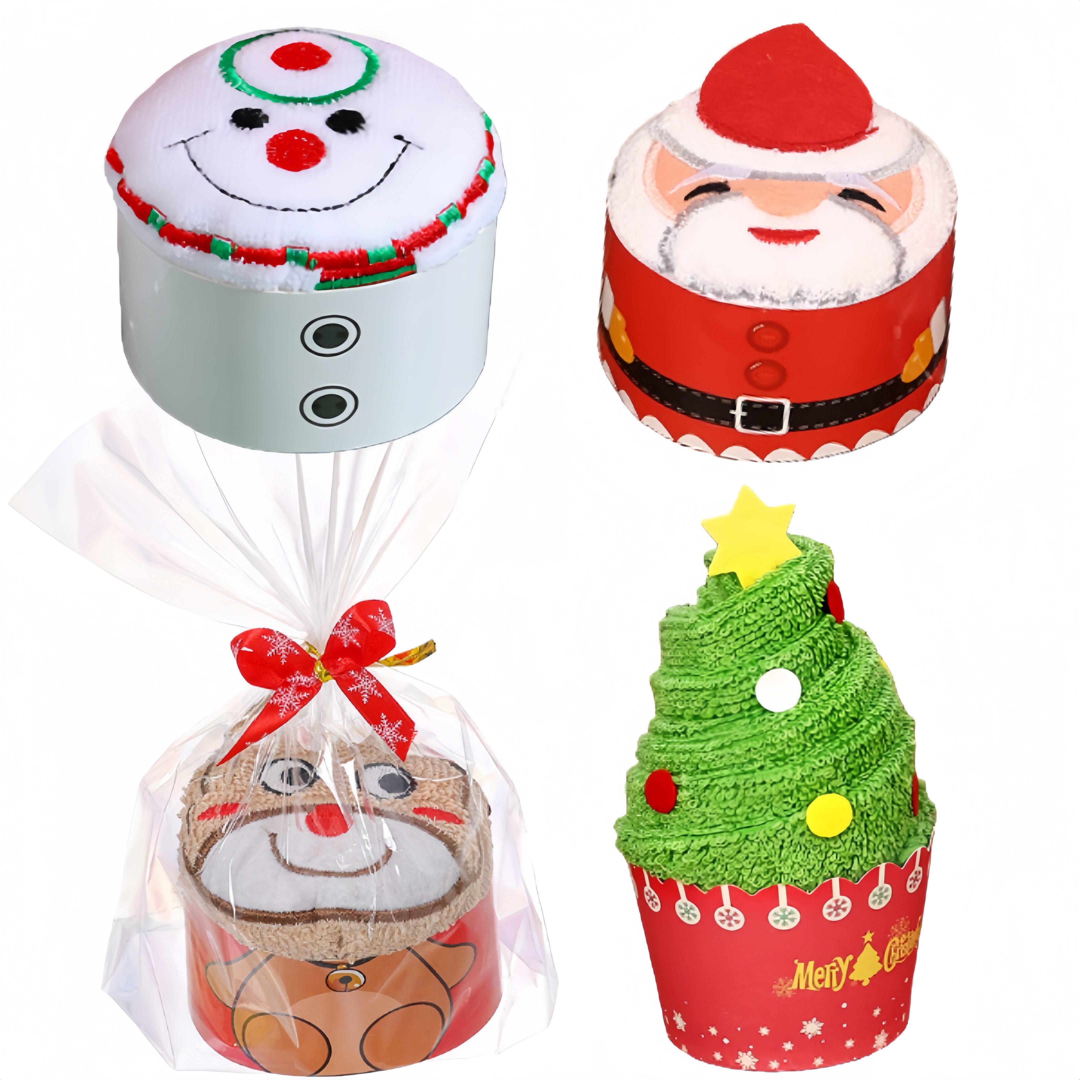 FOUORTUNATE-BEE Handtücher 4er-Set Weihnachtshandtücher Santa, Schneemann, Tannenbaum & Rentier, (Festliche Handtücher als Geschenk oder Dekoration für Weihnachten)