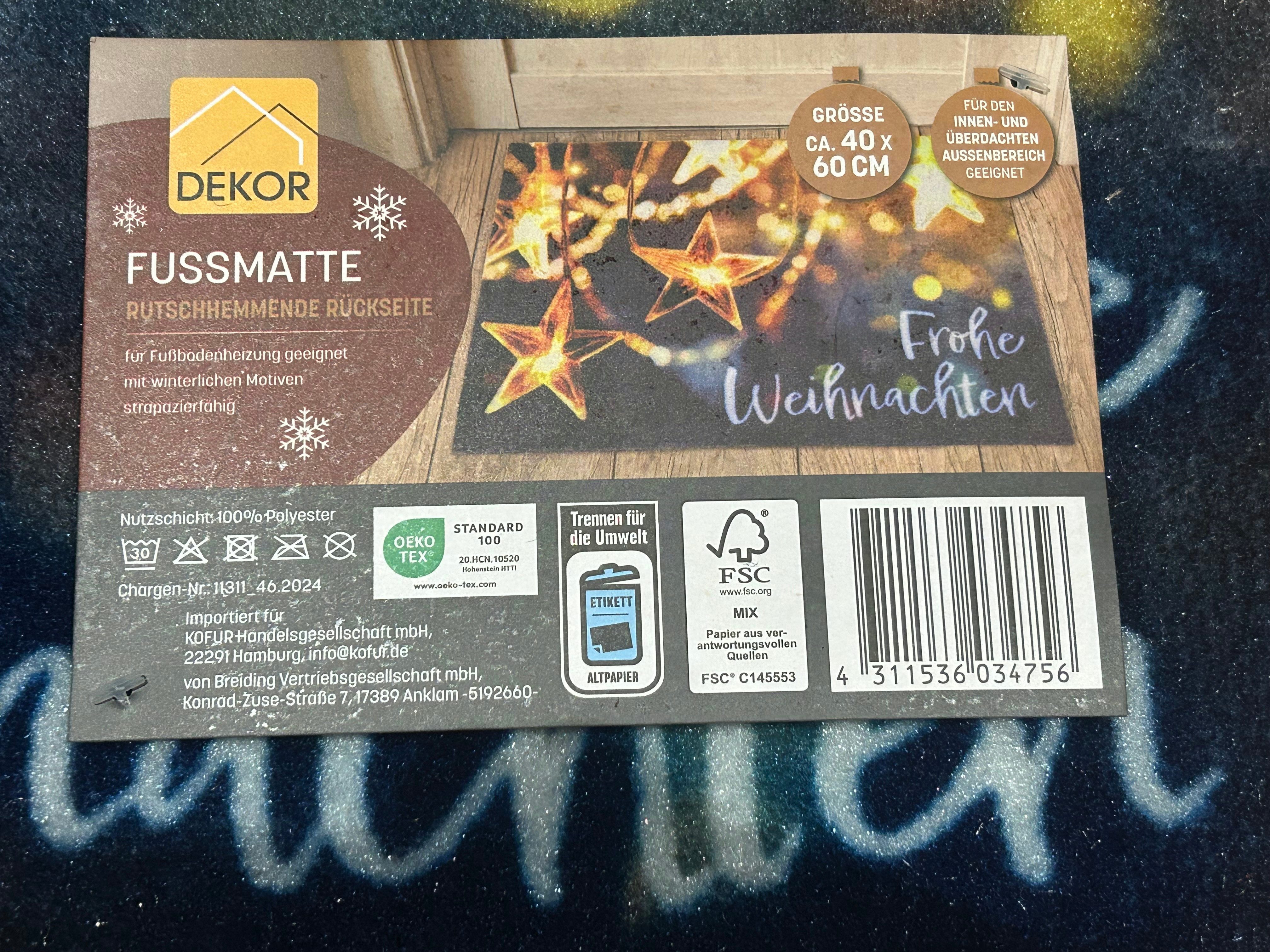 Kofur Handelsgesellschaft mbH Fußmatte Fussmatte Weihnachten Weihnachtsmotiv Motiv Deko Weihnachtsdeko, rechteckig