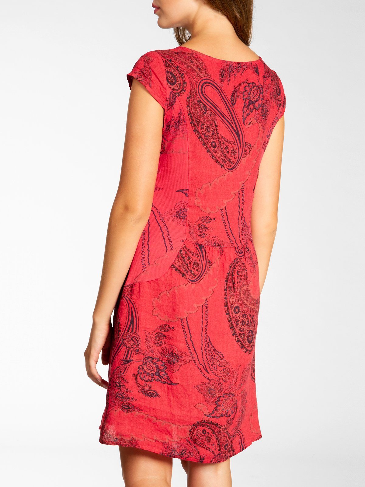 Caspar Sommerkleid SKL022 Damen Sommer Leinenkleid mit Paisley Print bis Größe 50 Luftig leicht, figurumspielende Form, mit seitlichem Jersey-Einsatz