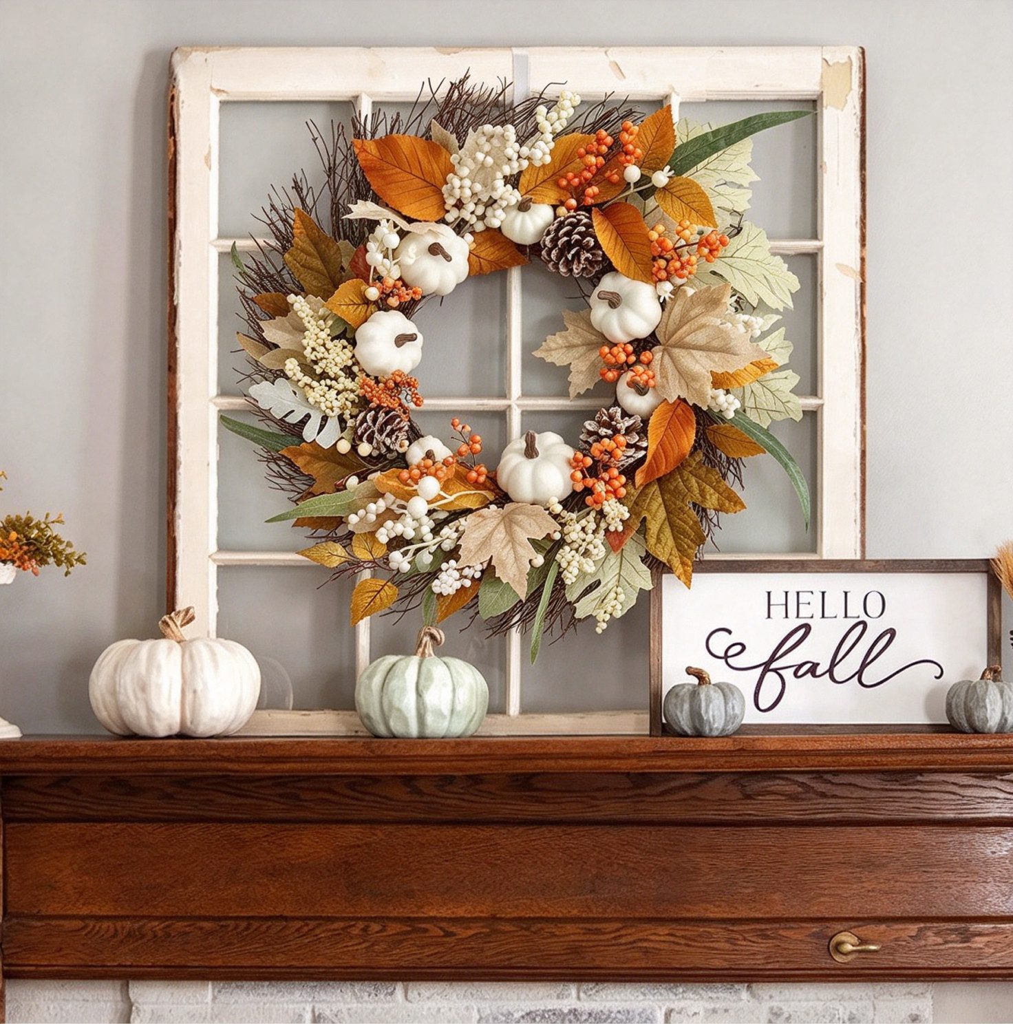 Bomiclss Dekokranz 45cm Herbstkranz, Herbstfarben Kürbis Beeren Kranz, Dekorativer Türkranz für Halloween, Thanksgiving und Erntedankfest – Bild 5 von 5