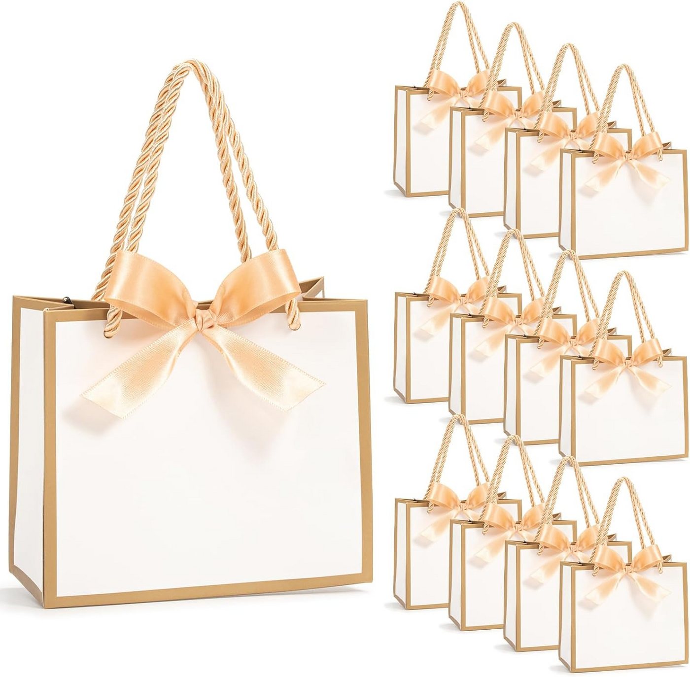 FOUORTUNATE-BEE Geschenktüten 12 Geschenkbeutel mit Schleife für Hochzeit & Geburtstag, (12St), Kleine Geschenktüten für Party, Dankeschön & Brautparty