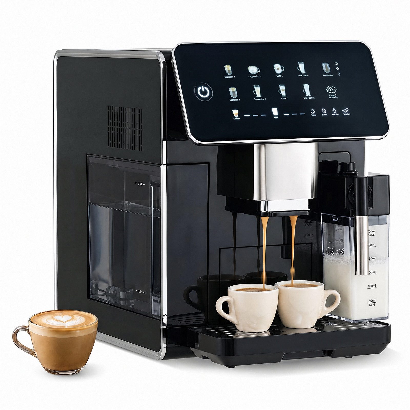 COSTWAY Kaffeemaschine mit Mahlwerk, Kaffeemaschine mit Milchbehälter, 15 Bar