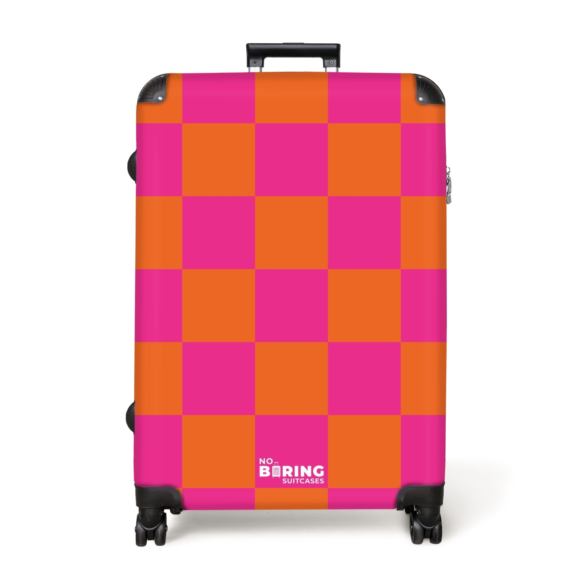 NoBoringSuitcases.com© Hartschalen-Trolley Rosa mit orangefarbenem Schachbr günstig online kaufen