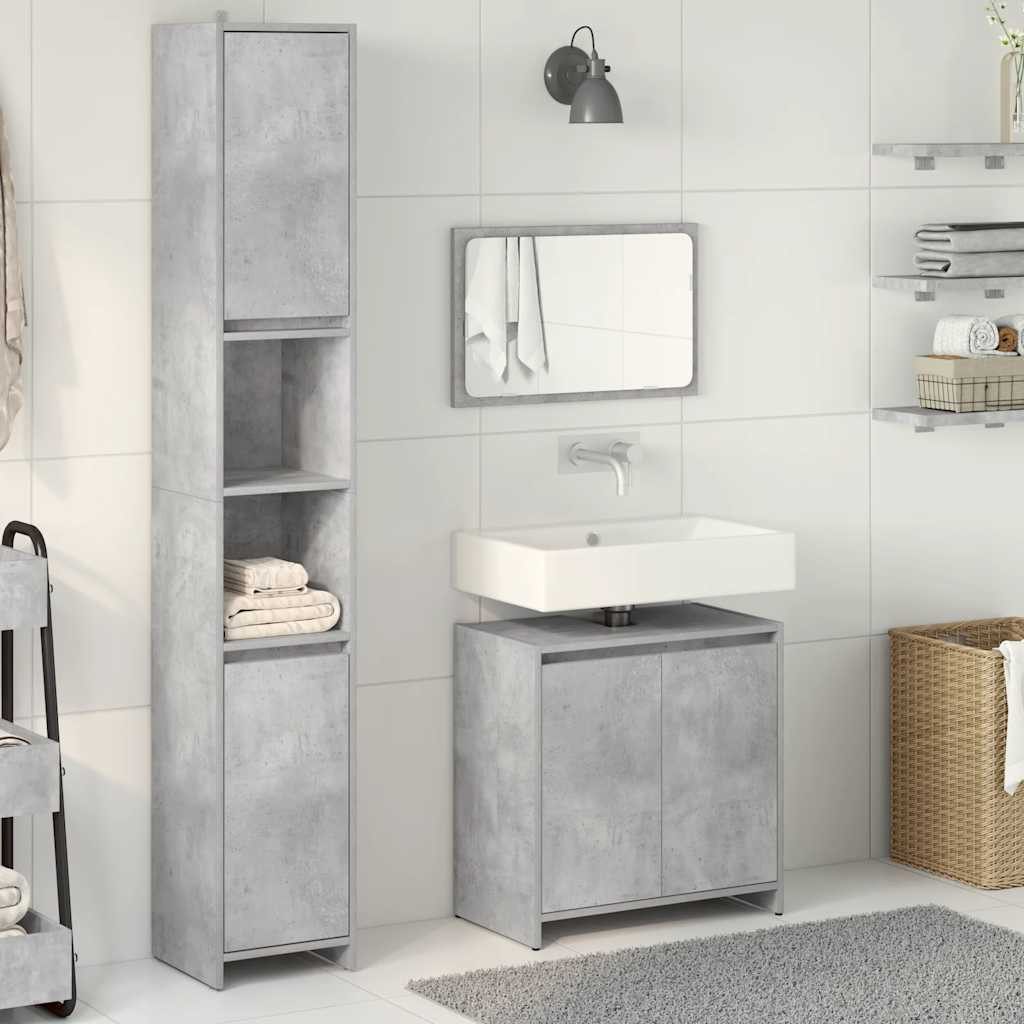 vidaXL Badezimmer-Set 3-tlg. Badmöbel-Set Betongrau Holzwerkstoff, günstig online kaufen