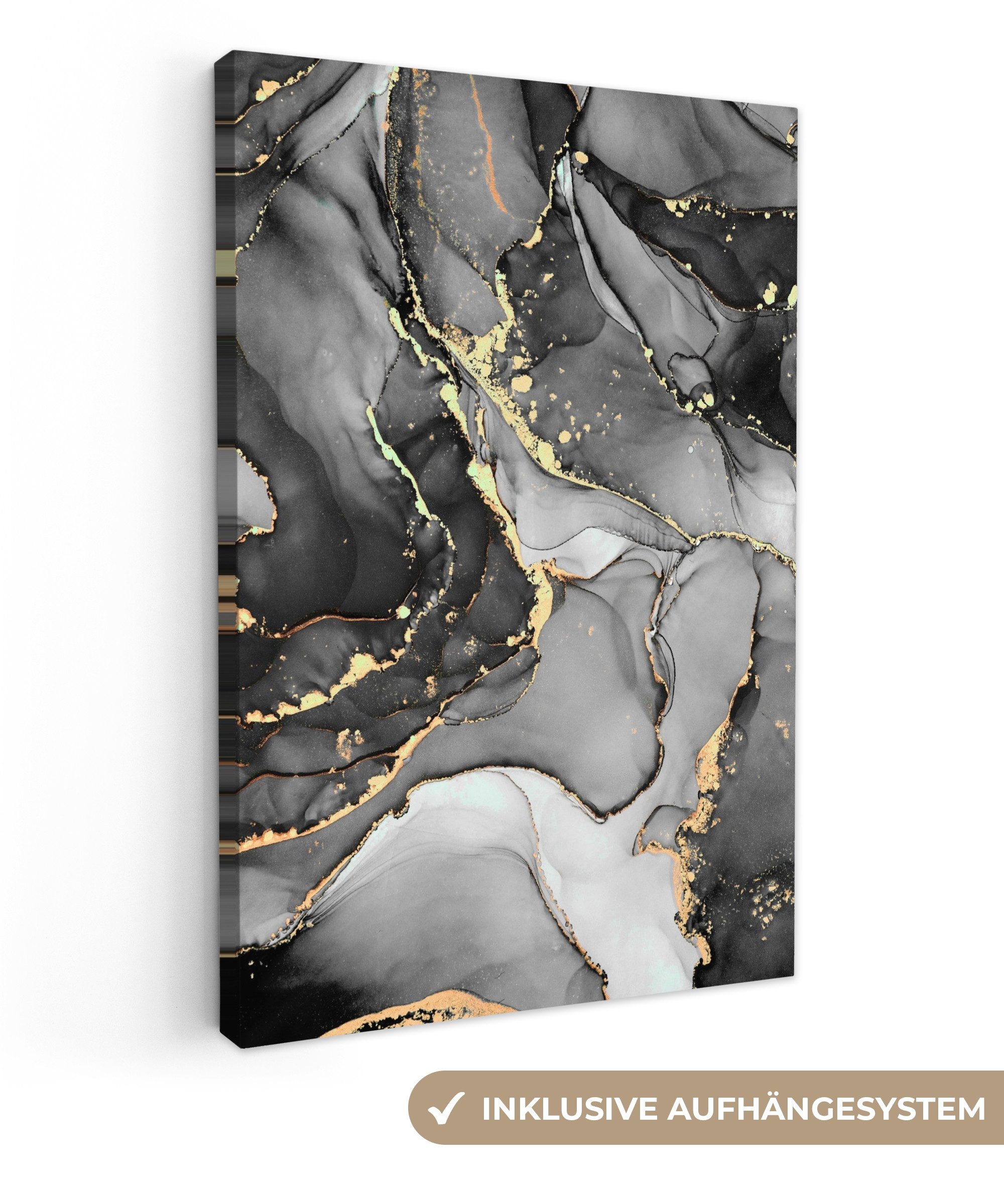 OneMillionCanvasses® Leinwandbild Marmor - Schwarz - Gold - Grau, Fotodruck günstig online kaufen
