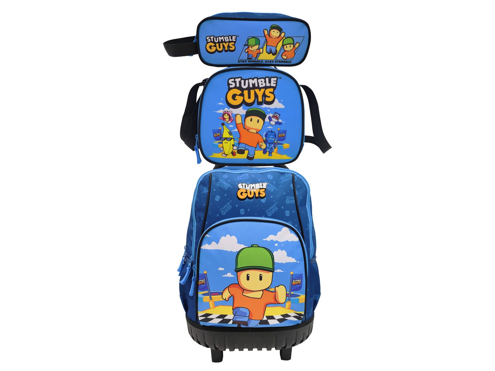 Stumble Guys Kinderrucksack Trolley Rucksack Set 3 Teile Schule Tasche Etui Lunchbag (3-tlg)