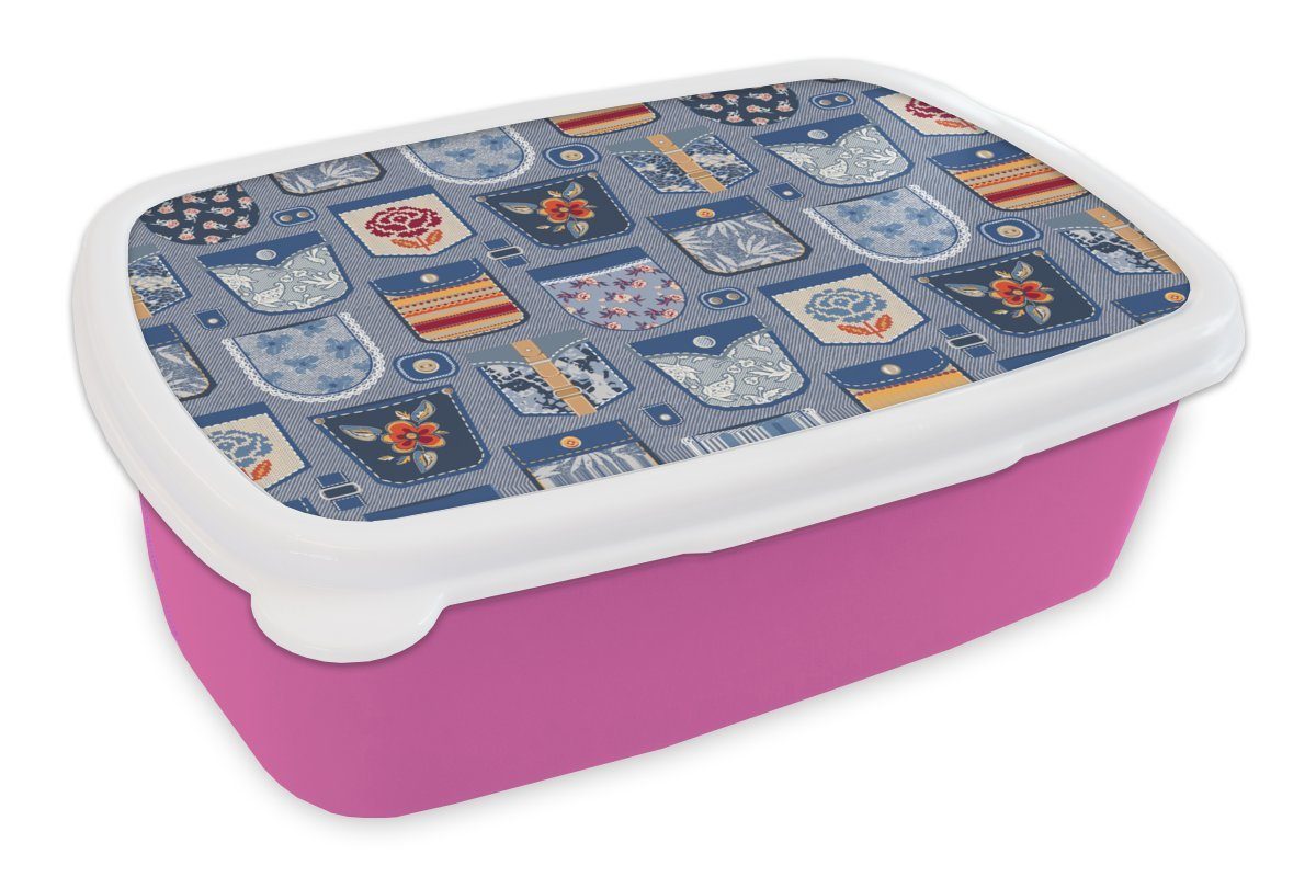MuchoWow Lunchbox Hosen Schnittmuster, für rosa Denim Brotdose - - Brotbox Erwachsene, Mädchen, Kunststoff, Aufnäher (2-tlg), Snackbox, Kunststoff Kinder, 