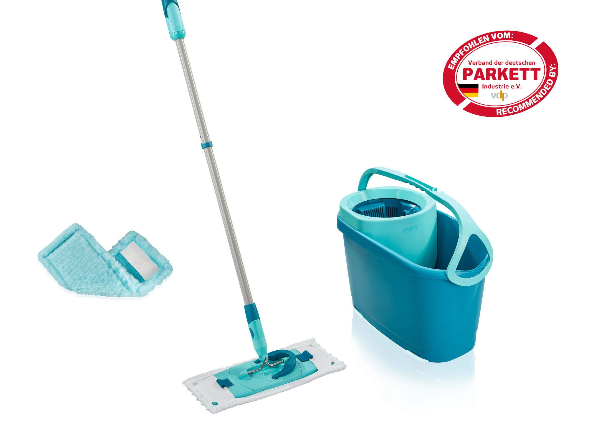 Leifheit Bodenwischer-Set Set CLEAN TWIST M Ergo (micro duo) + duster static, (5-St), Drill-Stiel-Mechanik, Wischbezüge inkl., längenverstellbar (110-140cm)