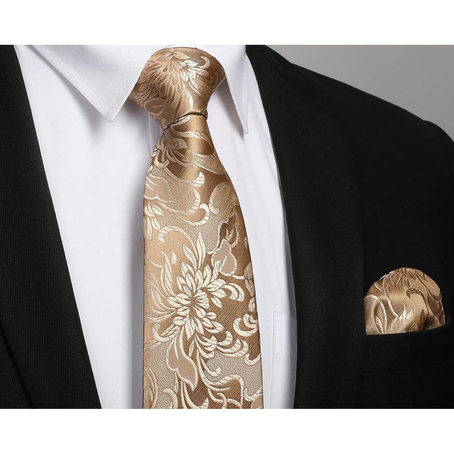 LuxusKollektion Krawatte Krawatte Paisley Herren Set Einstecktuch Champagner-1 Einheitsgröße