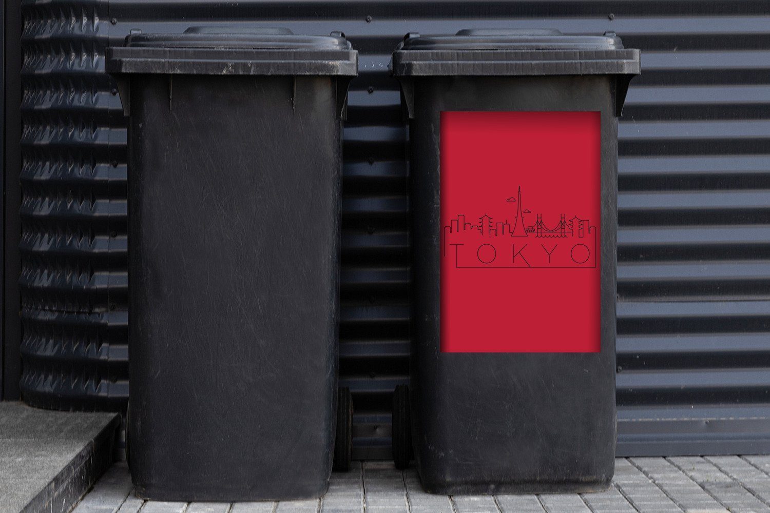 MuchoWow Wandsticker Skyline "Tokio" (1 Abfalbehälter St), Container, Mülltonne, rot Sticker, Mülleimer-aufkleber