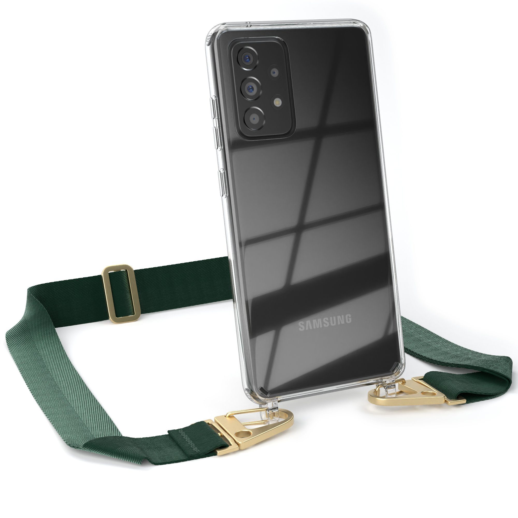 EAZY CASE Handykette Silikon Kette für Galaxy A52 / A52 5G / A52s 5G 6,5 Zoll, Handytasche durchsichtige Silikon Hülle mit breitem Umhängeband Grün