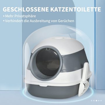 PawHut Katzentoilette mit Deckel, Katzenklo inkl. Deodorant, Streuschaufel, Weiß+Grau, 52L x 41B x 38H cm